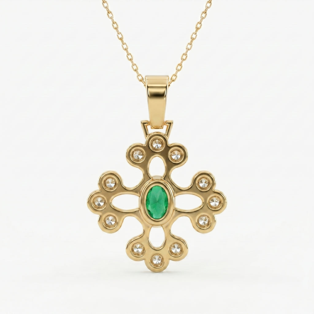 Elegant Round Diamond Floral Pendant Necklace