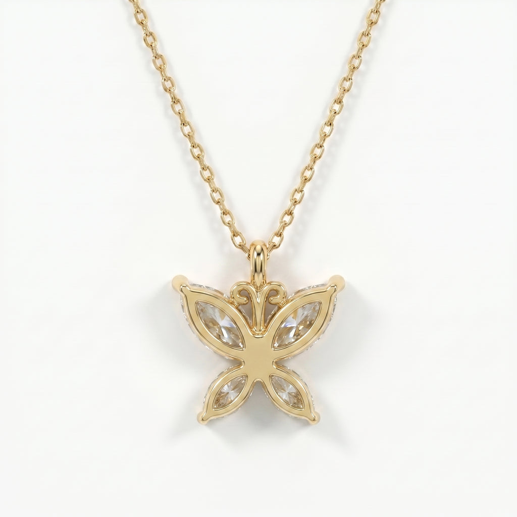 Butterfly Design Marquise Diamond Pendant Necklace