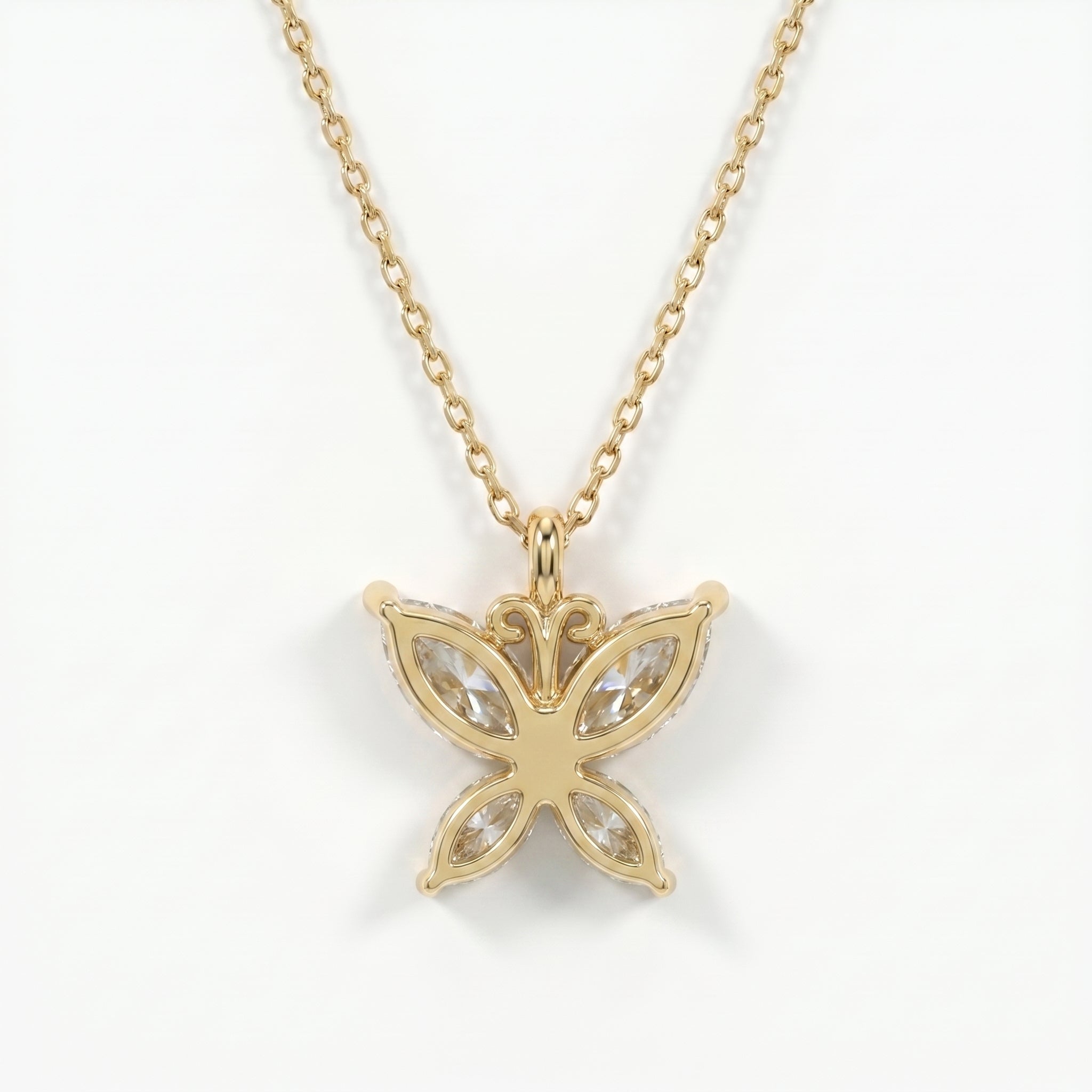 Butterfly Design Marquise Diamond Pendant Necklace