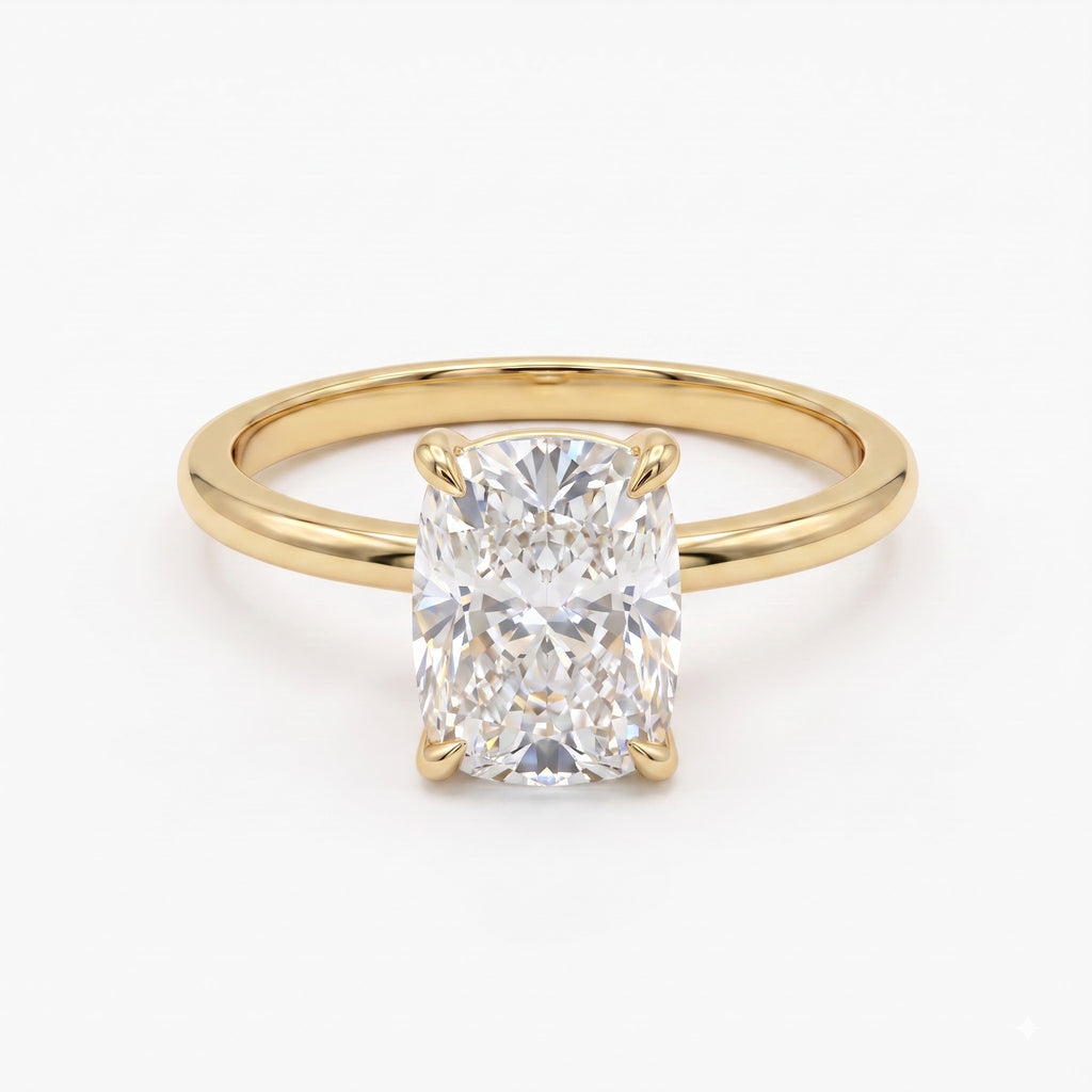 Elongated Long Cushion Cut Lab Diamond Engagement Ring