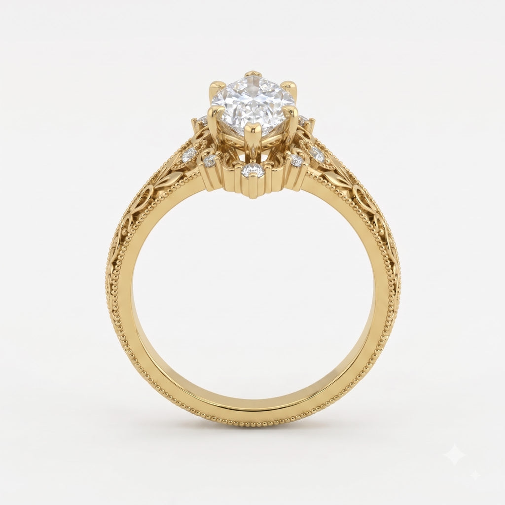 Luxurious Regal Filigree Marquise Diamond Vintage Ring