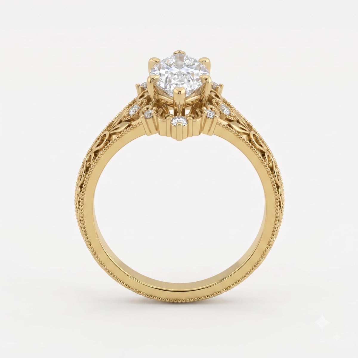 Luxurious Regal Filigree Marquise Diamond Vintage Ring