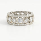 Side profile of diamond eternity band showing open gallery design, pavé diamonds and premium craftsmanship