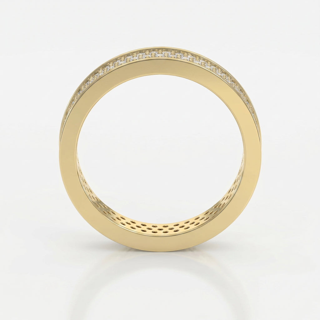 Luxury yellow gold diamond eternity band with pavé-set round diamonds, premium wedding and anniversary ring.