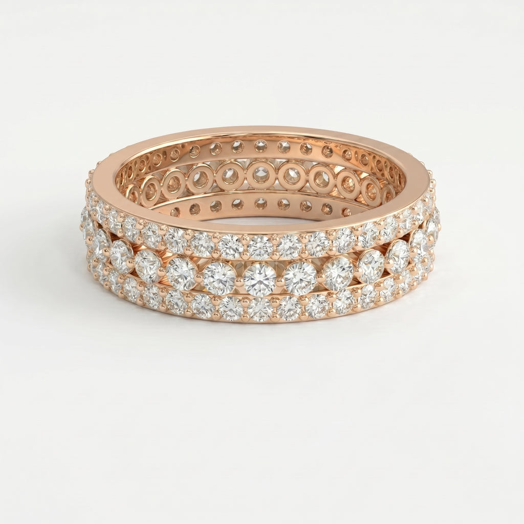 Front view of diamond eternity ring featuring multiple rows of round brilliant diamonds and premium craftsmanship