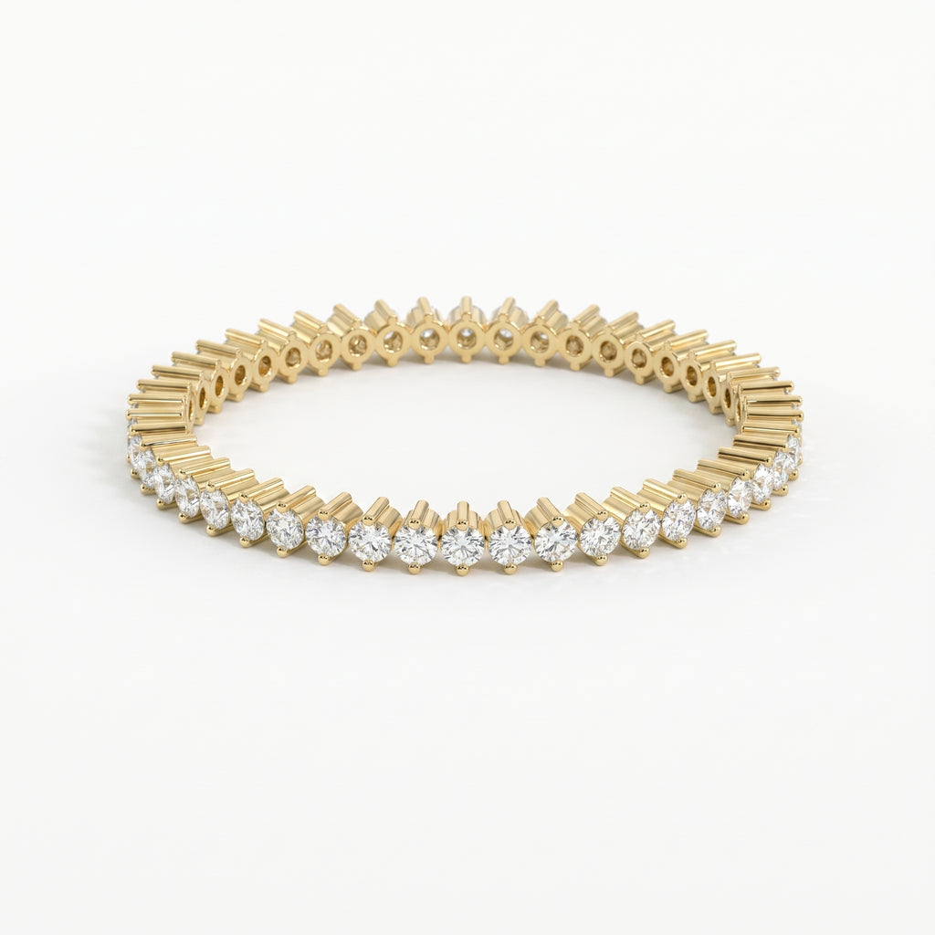 Yellow gold diamond eternity ring with round brilliant diamonds, luxury stackable wedding and anniversary band