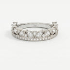 Luxury marquise and round diamond wedding band in white gold with pavé accents shown in front studio view