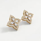 Side profile of floral diamond earrings highlighting luxury craftsmanship and secure stud setting