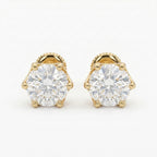 Classic 6 Prong Round Brilliant Diamond Stud Earrings