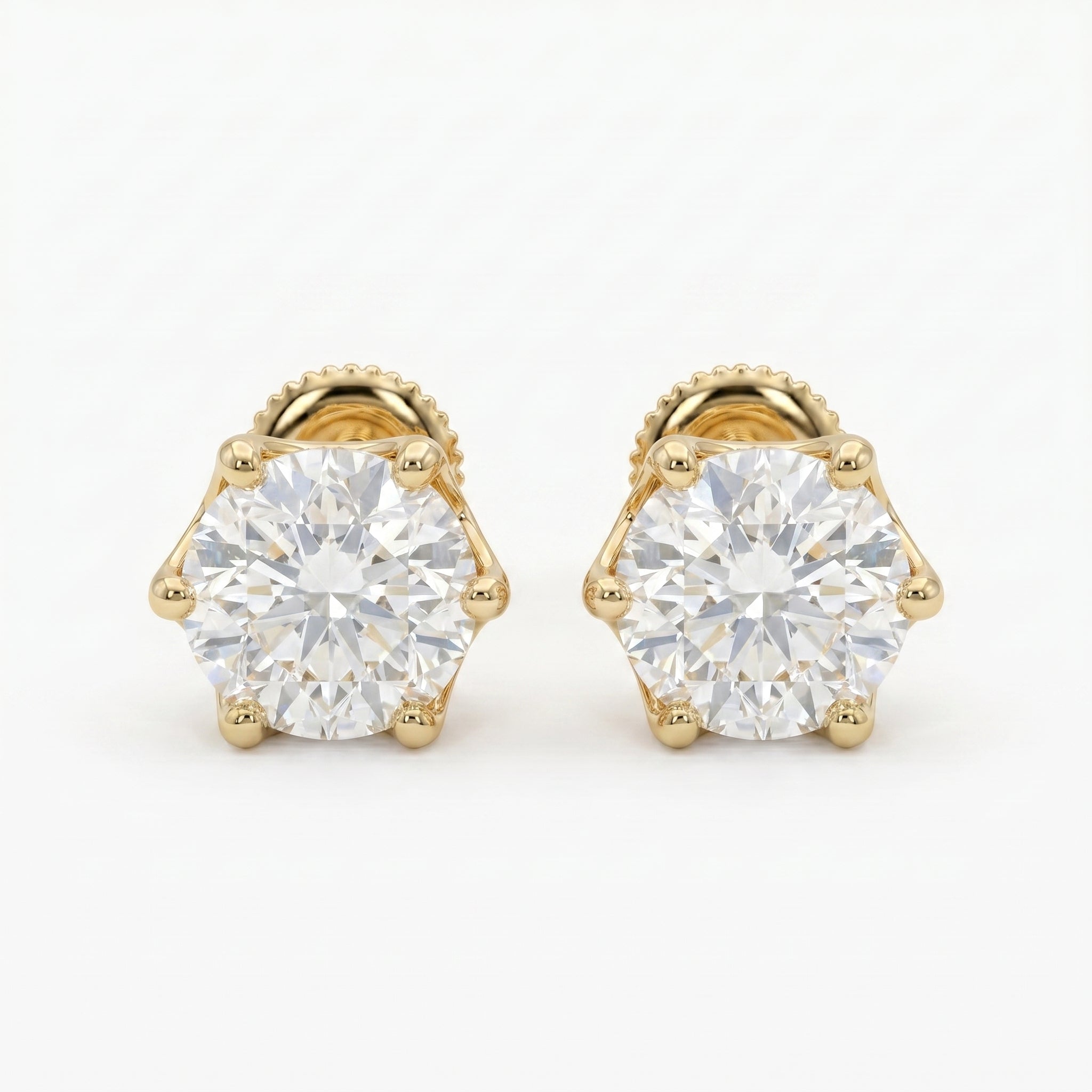 Classic 6 Prong Round Brilliant Diamond Stud Earrings