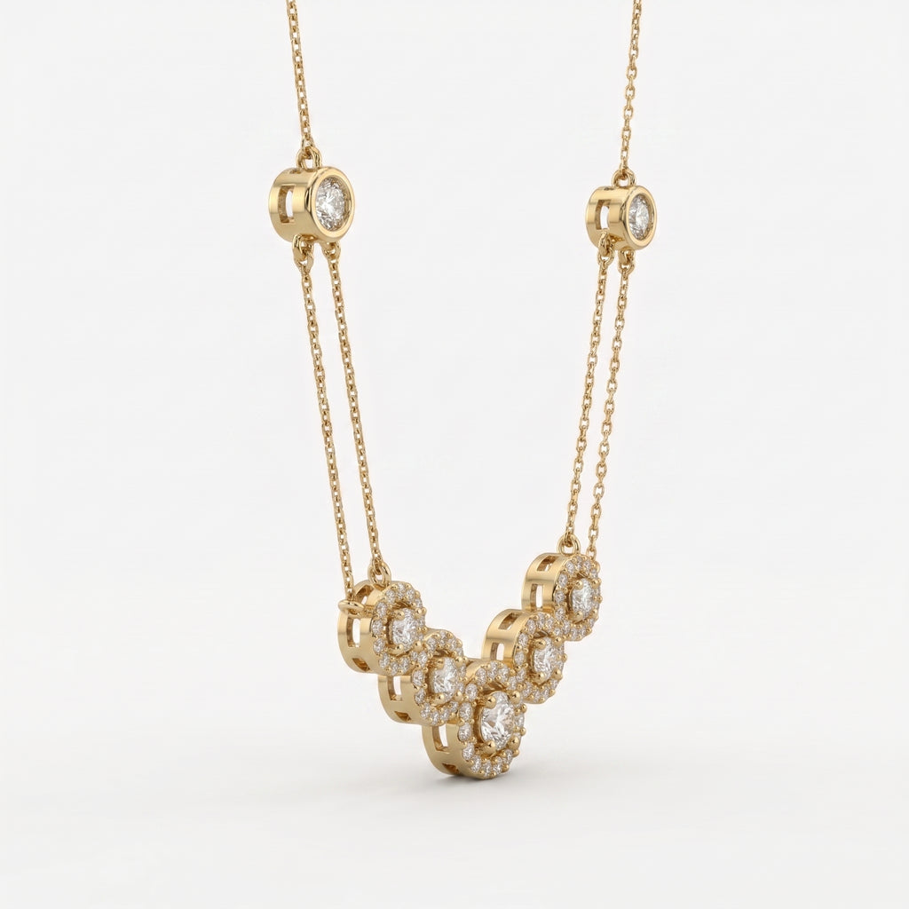 Elegant Round Brilliant Halo Design Fashion Necklace