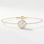 Minimalist gold bracelet with hexagon crystal gemstone in bezel setting on delicate chain jewelry