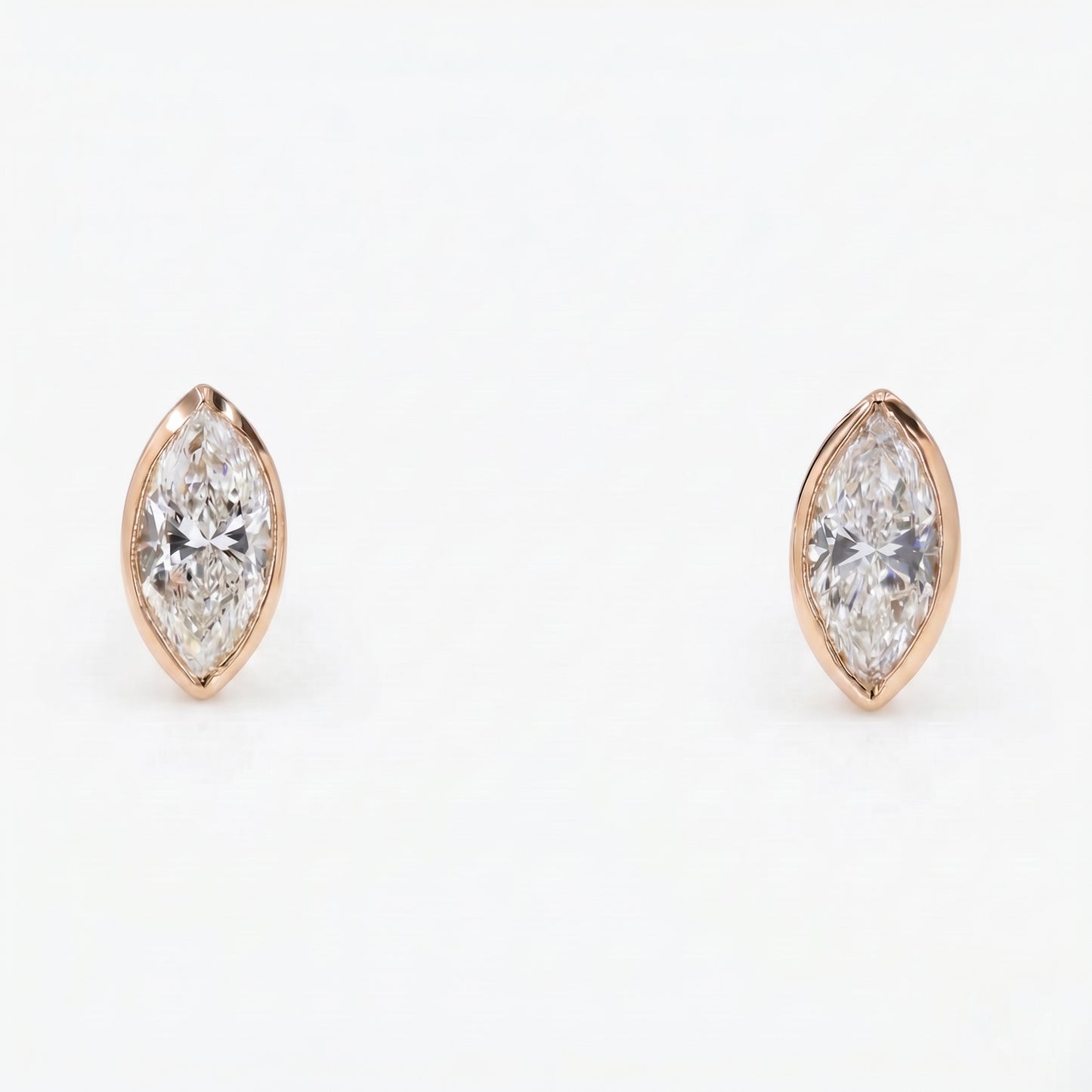 Dainty Minimalist Bezel Setting Marquise Cut Diamond Stud Earrings