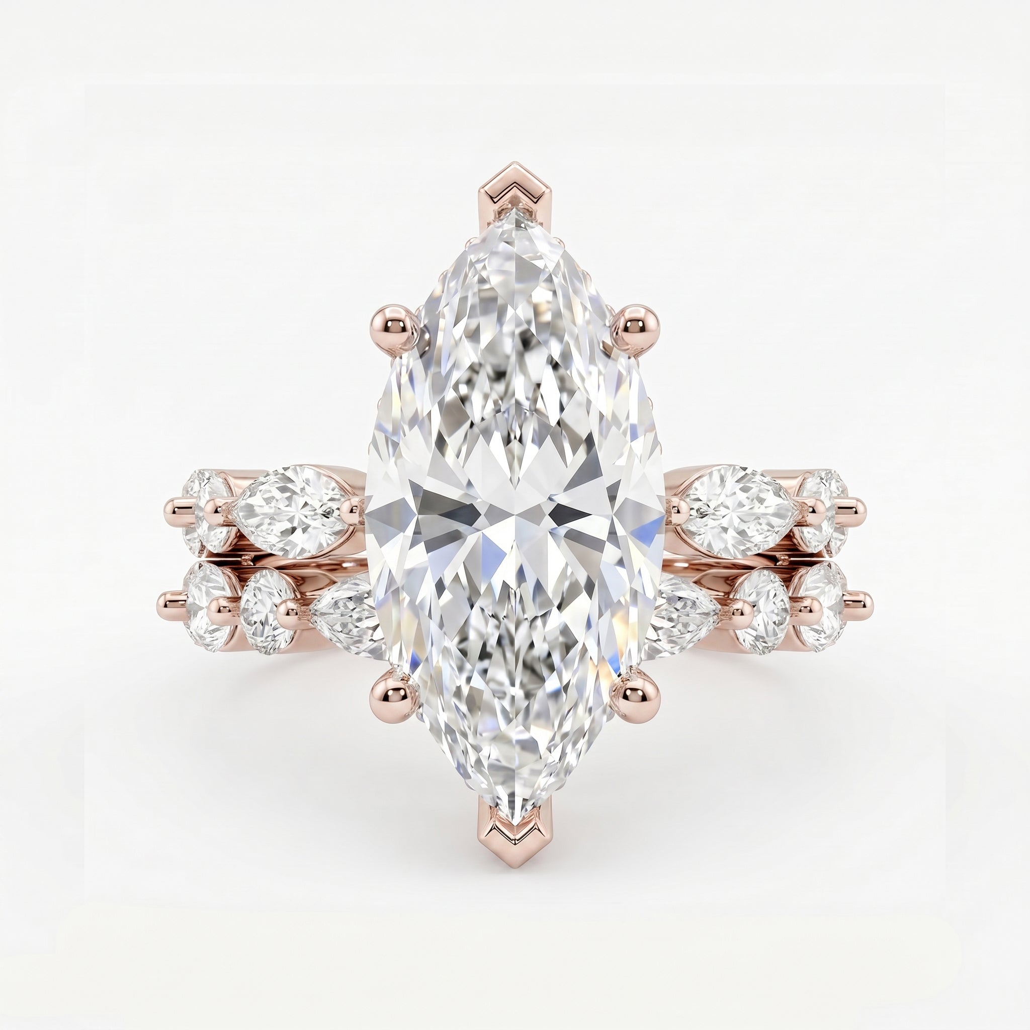 Marquise Diamond Bridal Set Statement Side Stone Engagement Ring