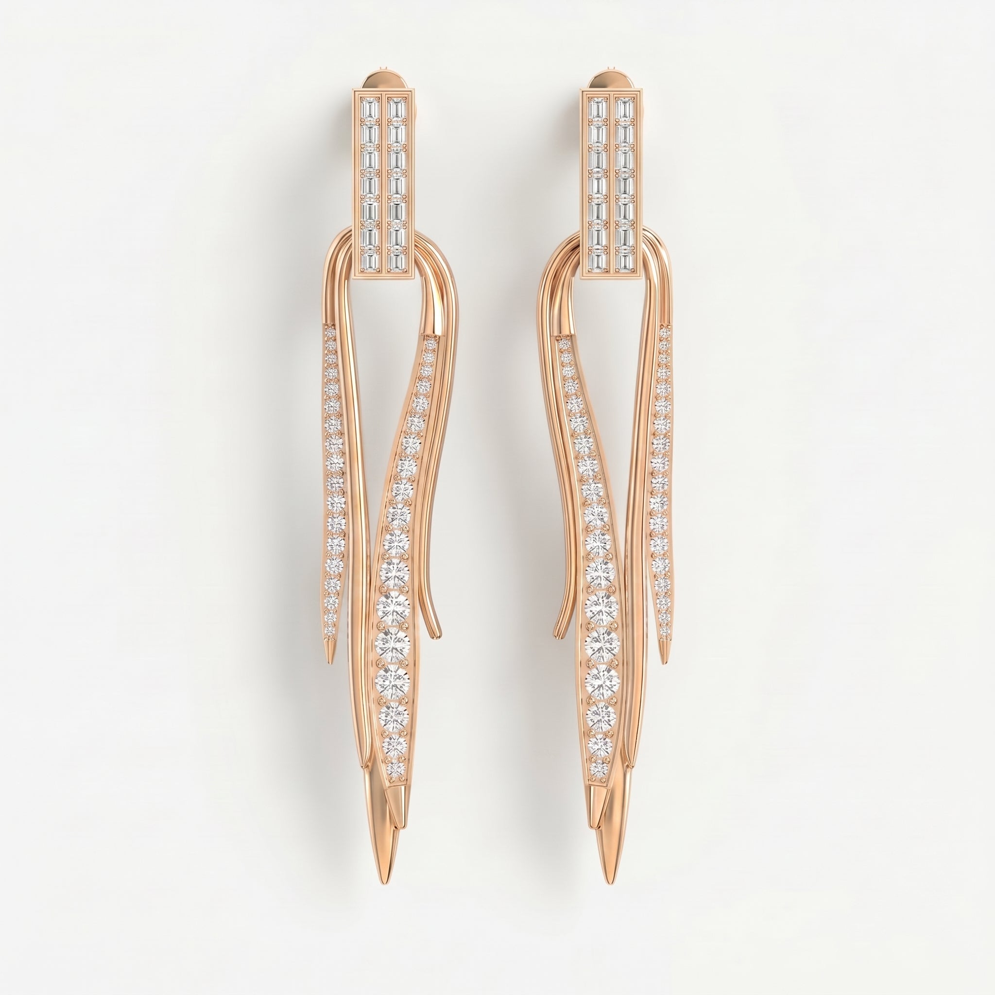 Baguette & Round Diamond Long Statement Fashion Earrings