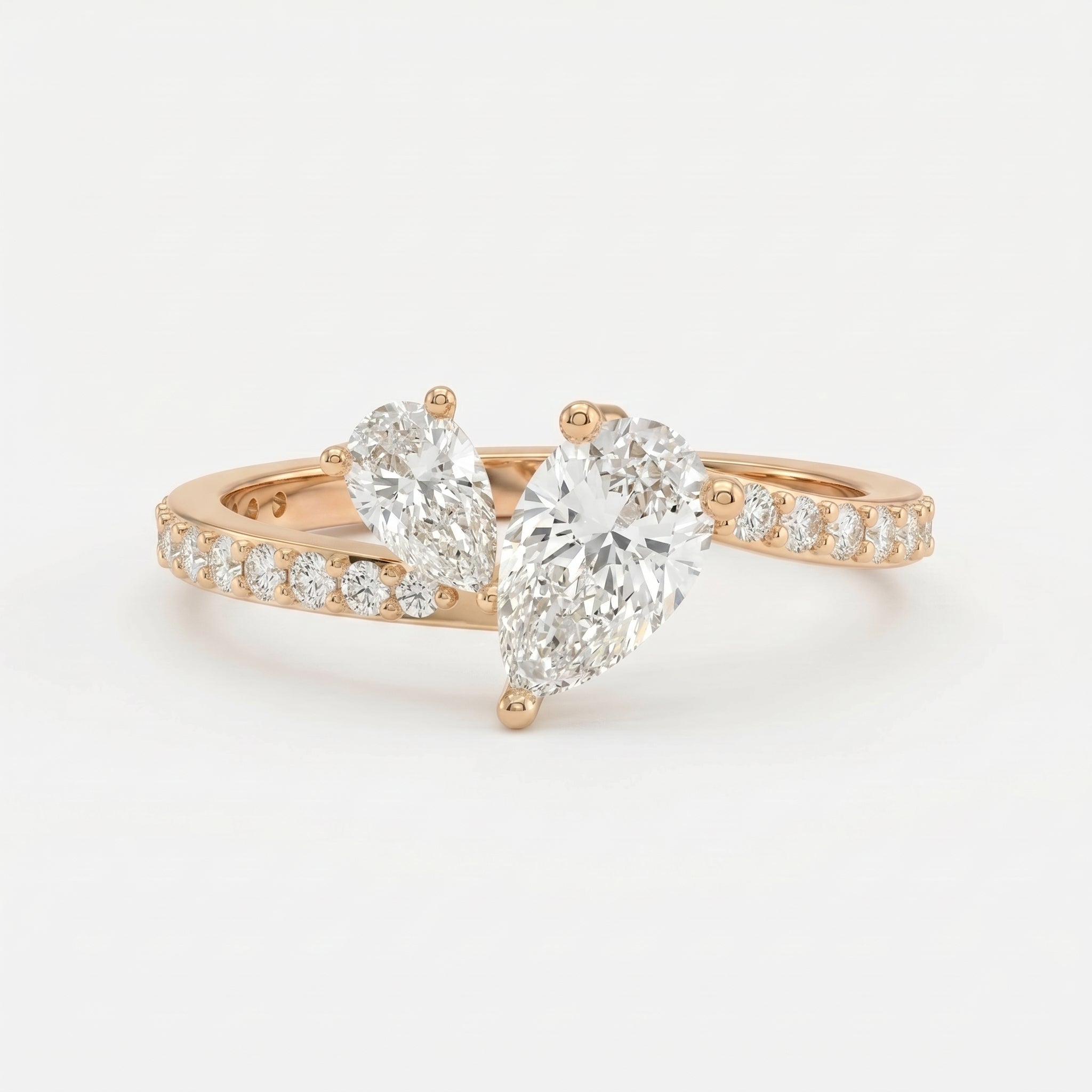 Two-Stone Pear Shaped Diamond Bypass Side Stone Engagement Ring