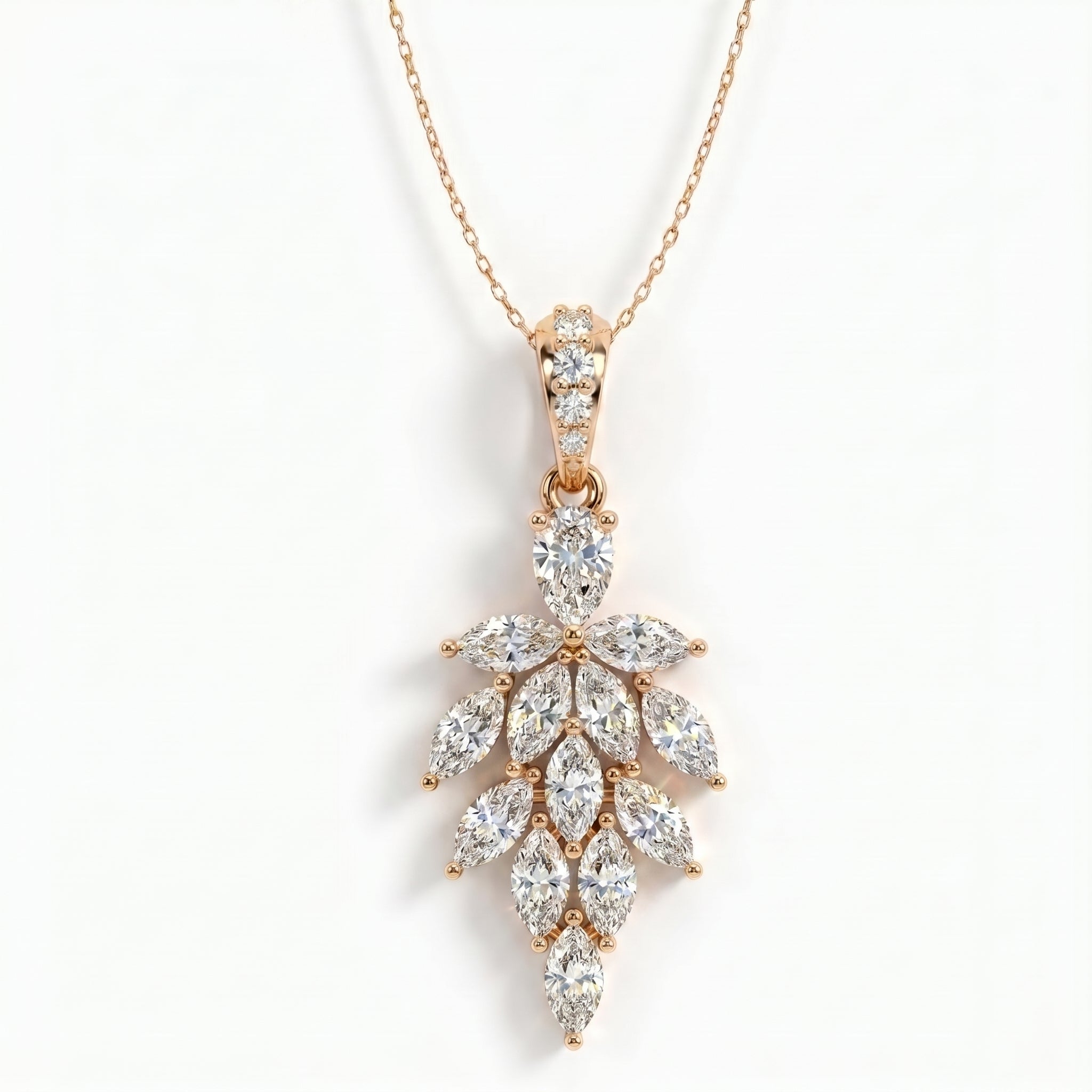 Marquise & Pear Cut Diamond Floral Pendant Necklace