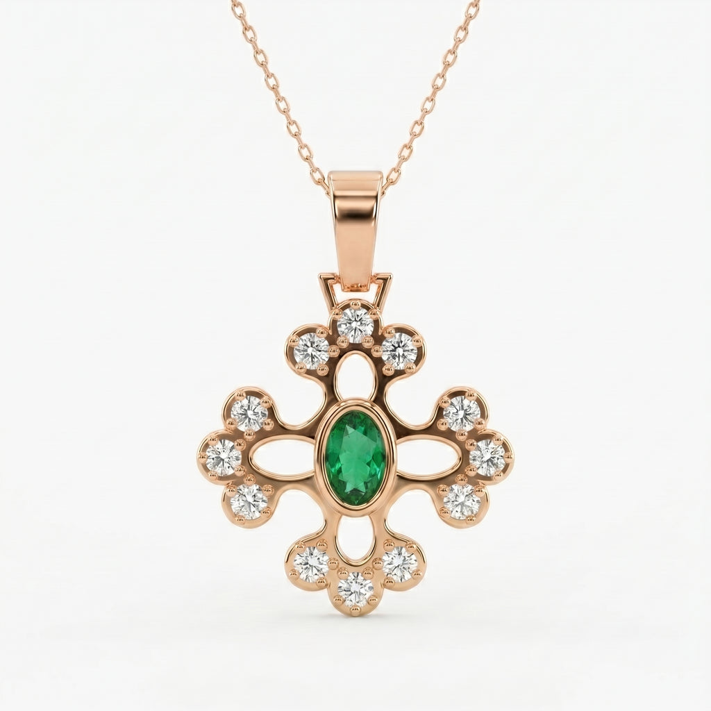 Elegant Round Diamond Floral Pendant Necklace