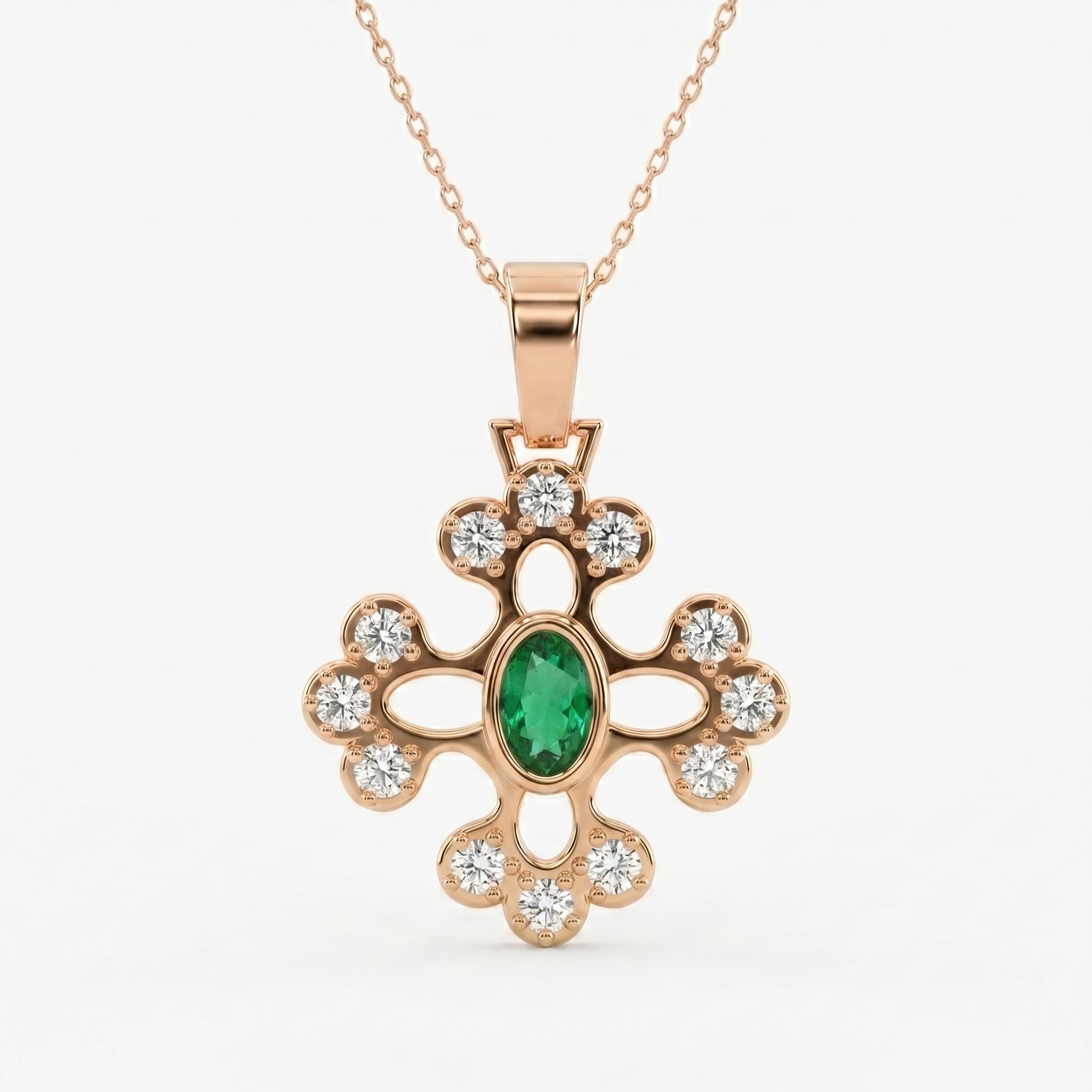 Elegant Round Diamond Floral Pendant Necklace