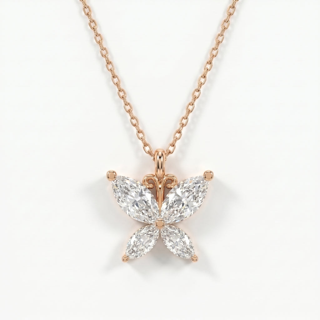 Butterfly Design Marquise Diamond Pendant Necklace