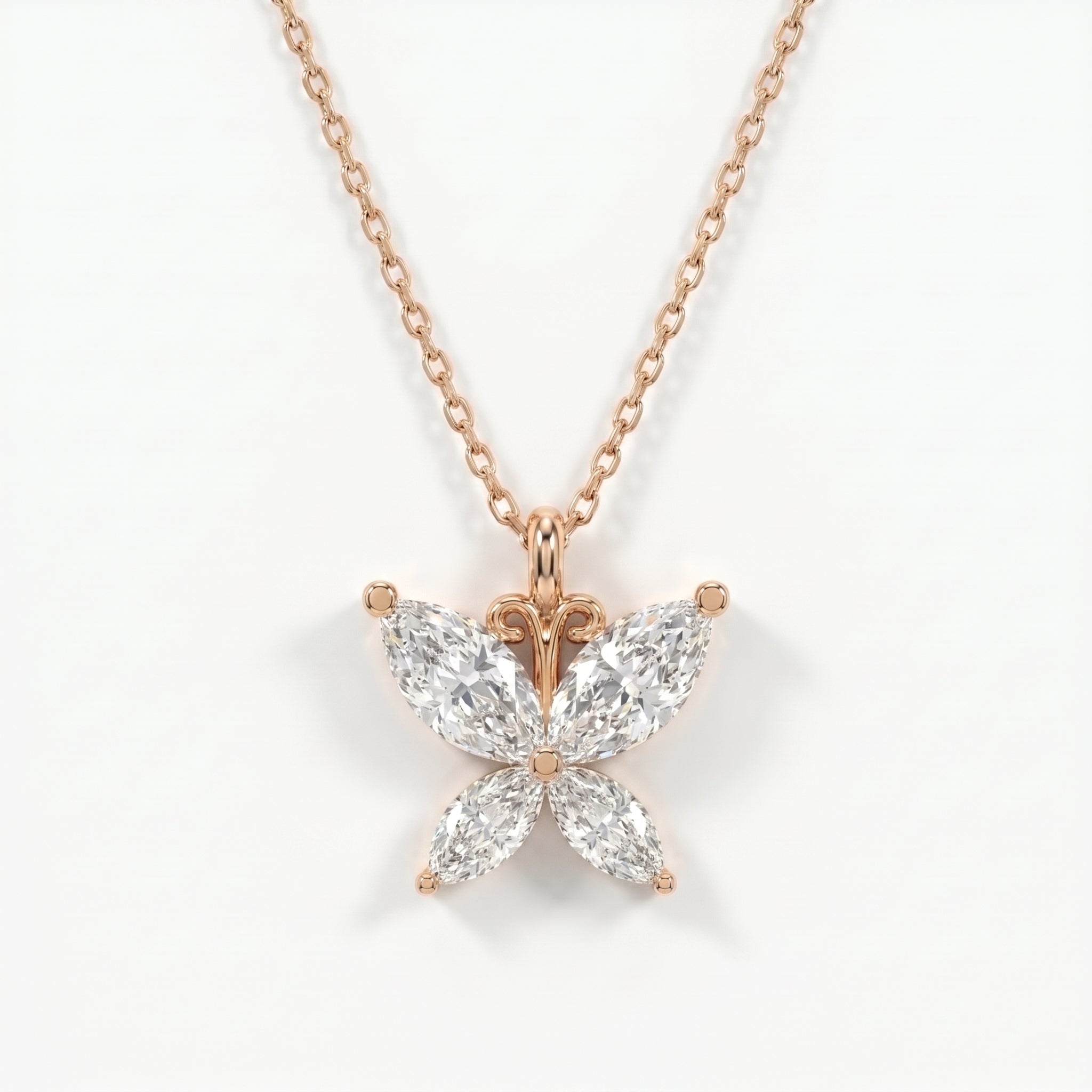 Butterfly Design Marquise Diamond Pendant Necklace