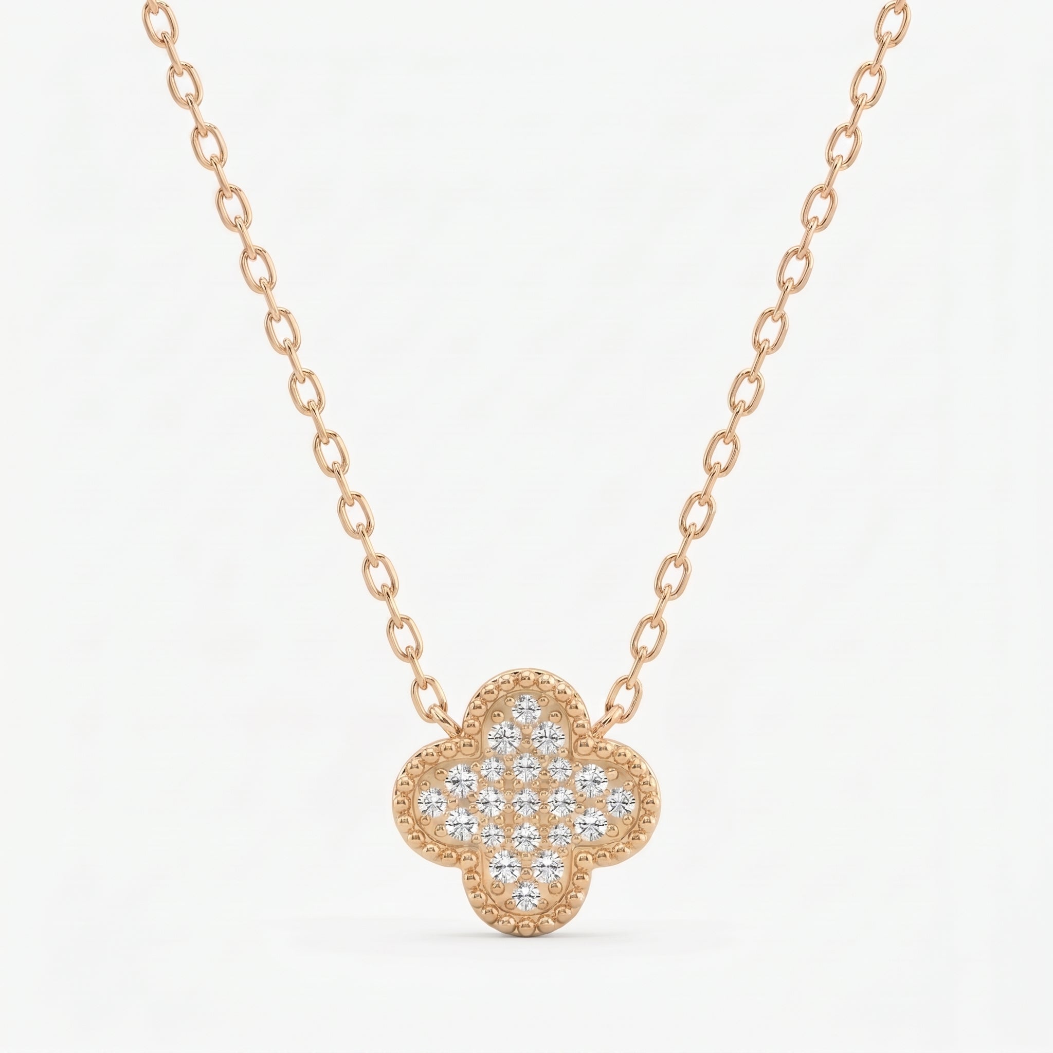 Clover Diamond Heritage Necklace – Pavé Quatrefoil Charm Jewelry