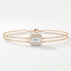 Diamond Bracelet Chain with Emerald Cut Halo Center – Double Chain Elegant Design