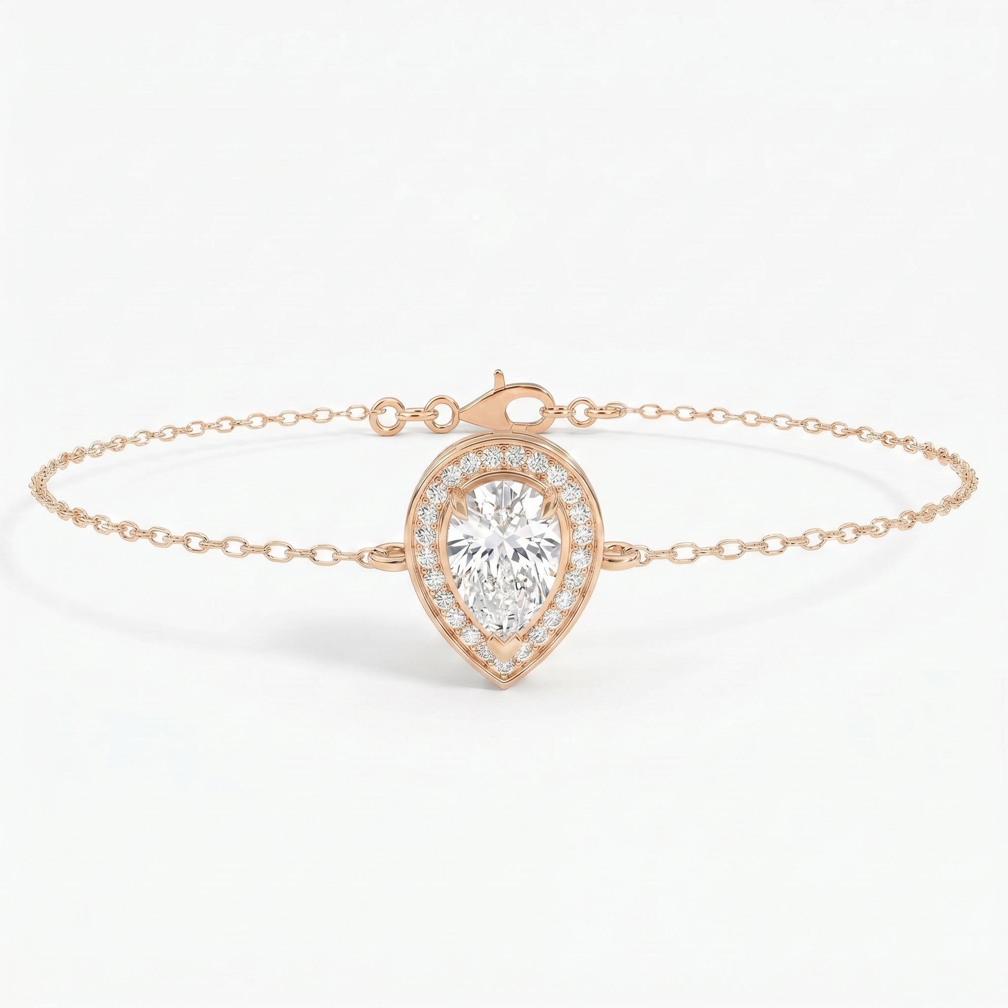 Pear Shape Diamond Halo Chain Bracelet