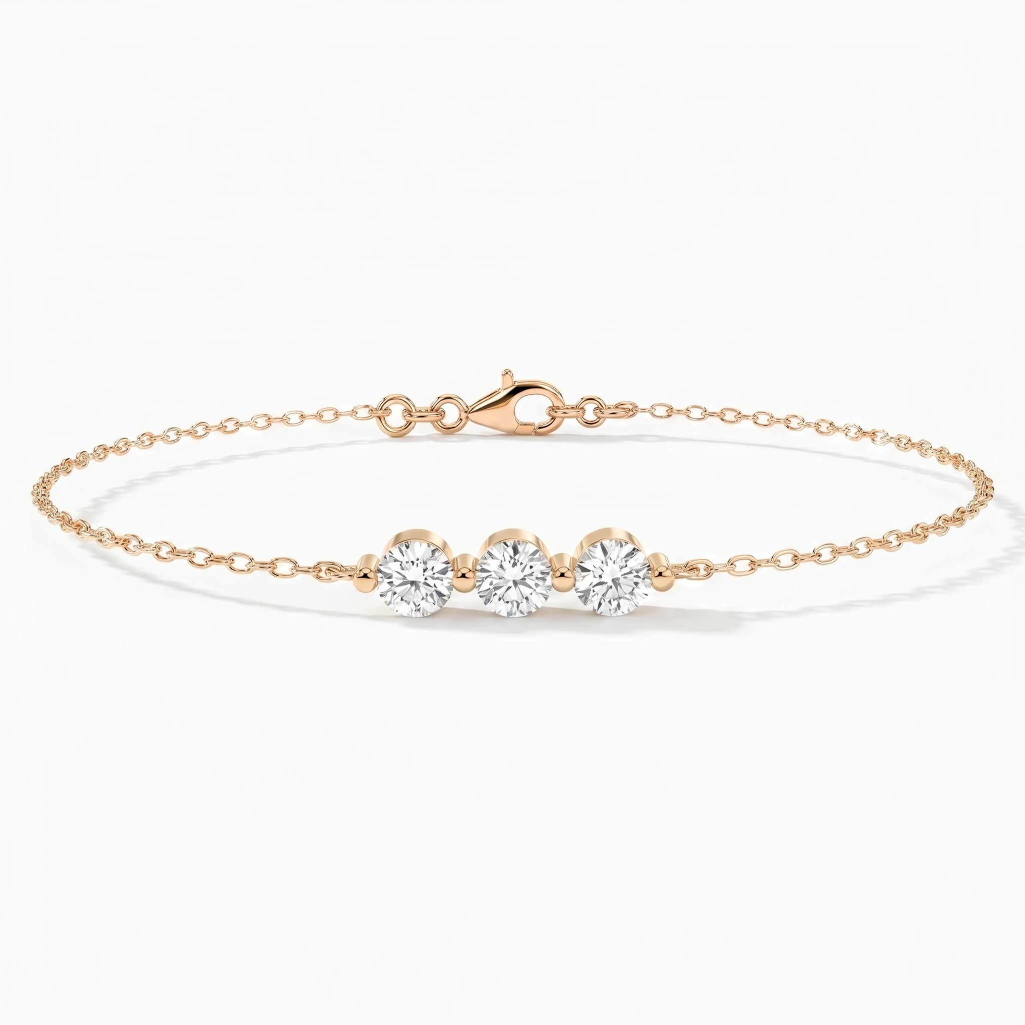 Round Diamond Timeless Trinity Bezel Set Chain Bracelet