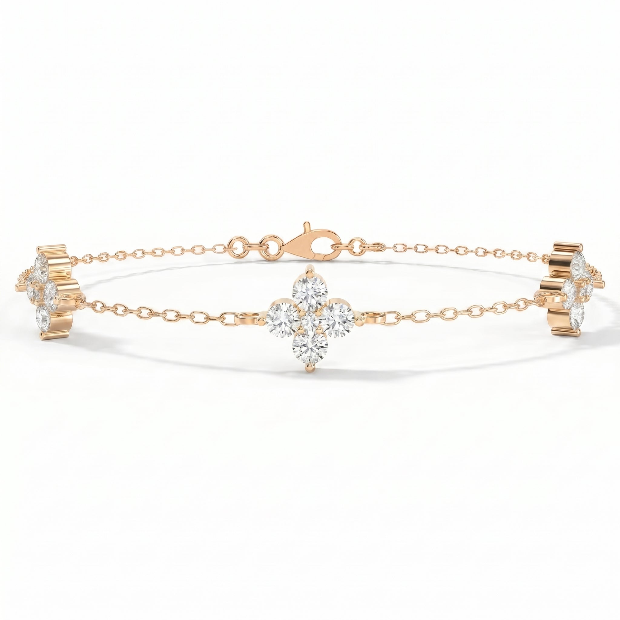Round Diamond Verdant Bloom Clover Chain Bracelet