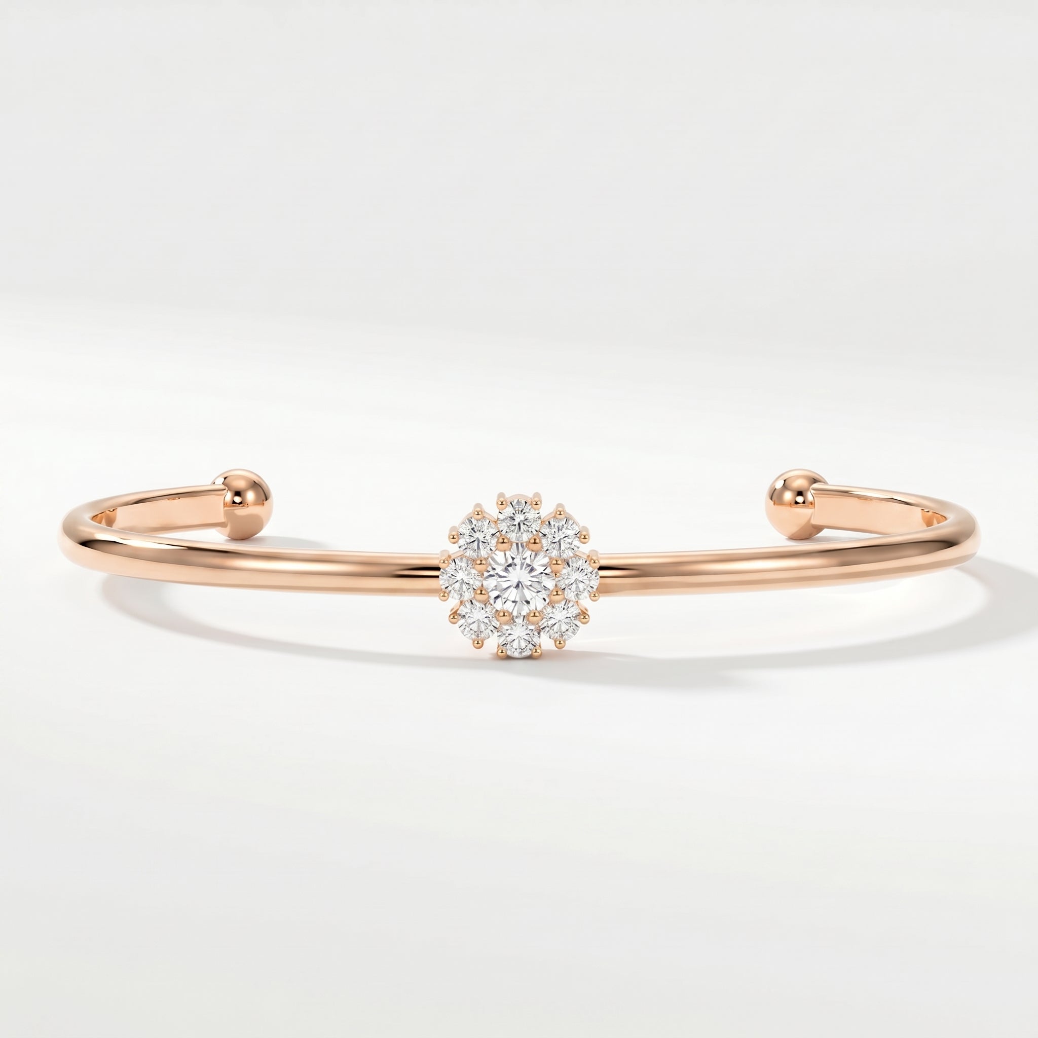 Floral Diamond Cluster Open Cuff Bracelet