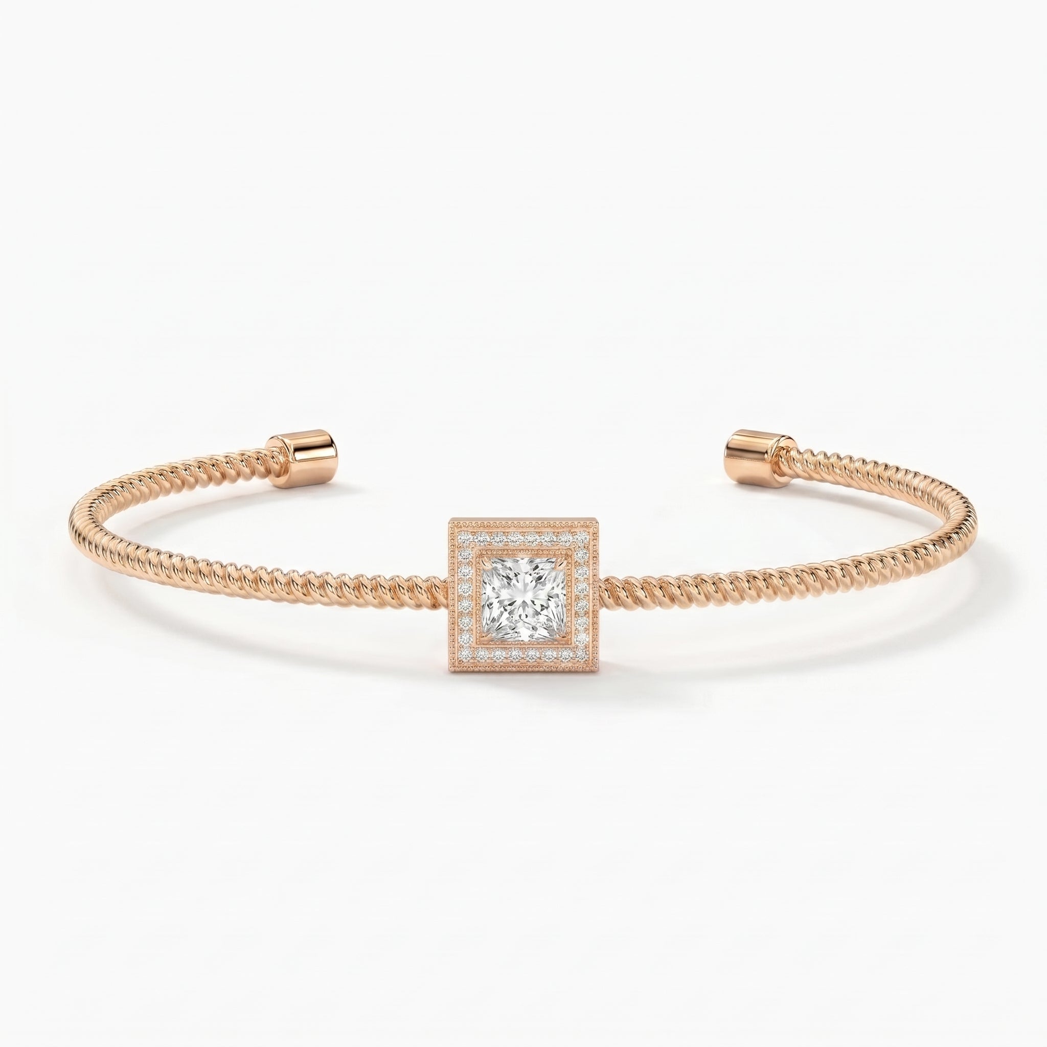 Luxury Cuff Bracelet with Square Halo Centerpiece – Princess Cut Diamond