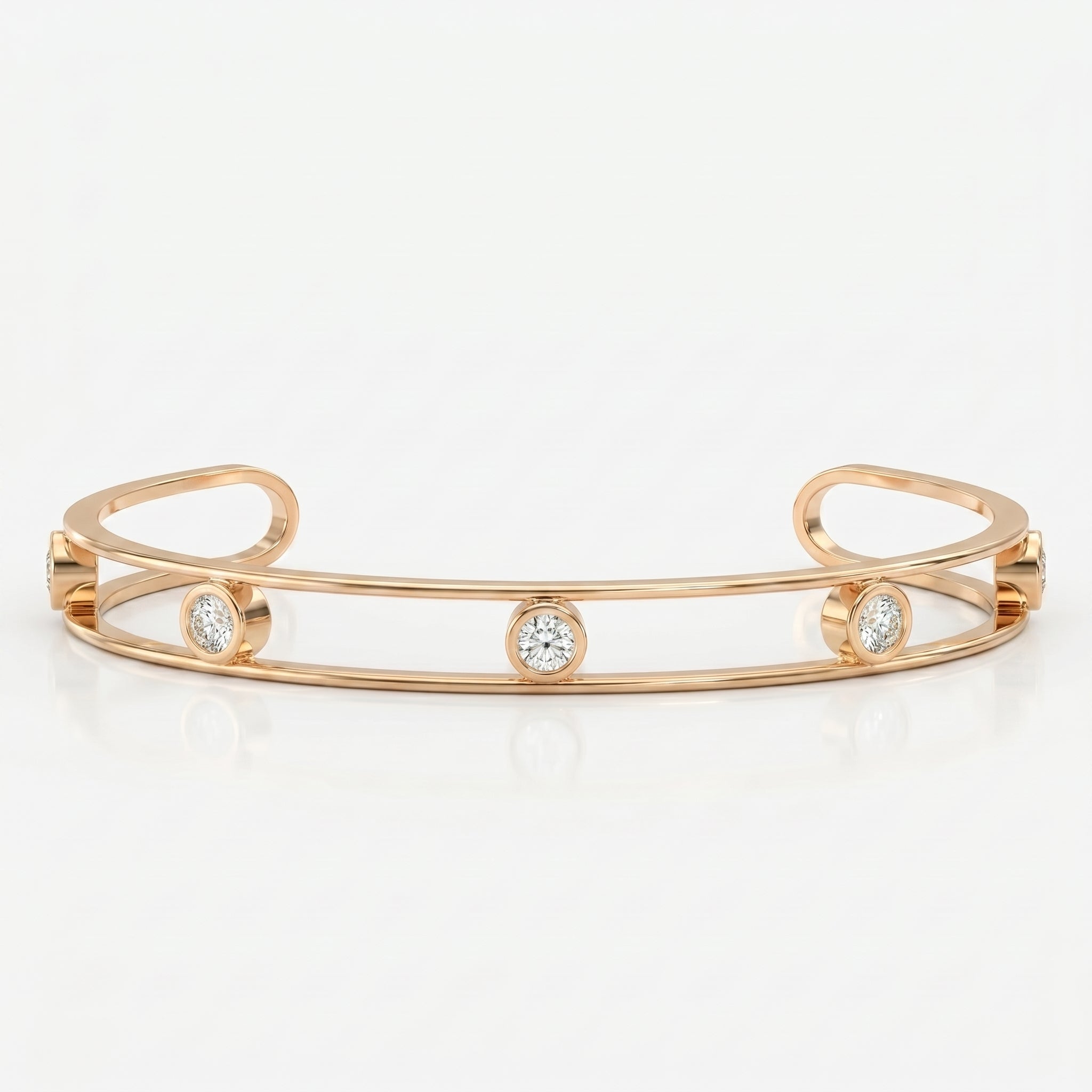Minimalist Cuff Bracelet with Bezel Set Round Diamonds