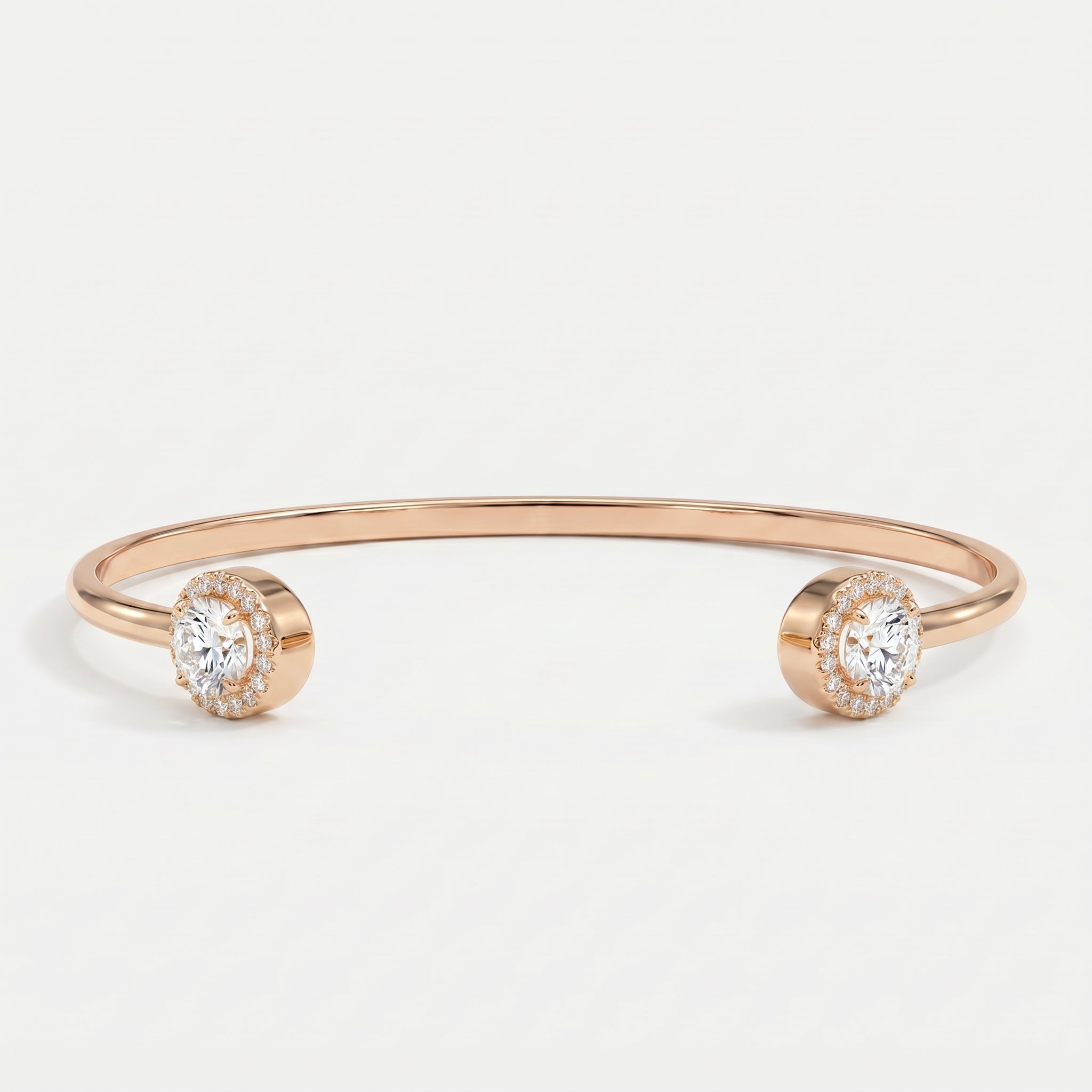 Elegant Open Cuff Bracelet with Round Halo Diamonds
