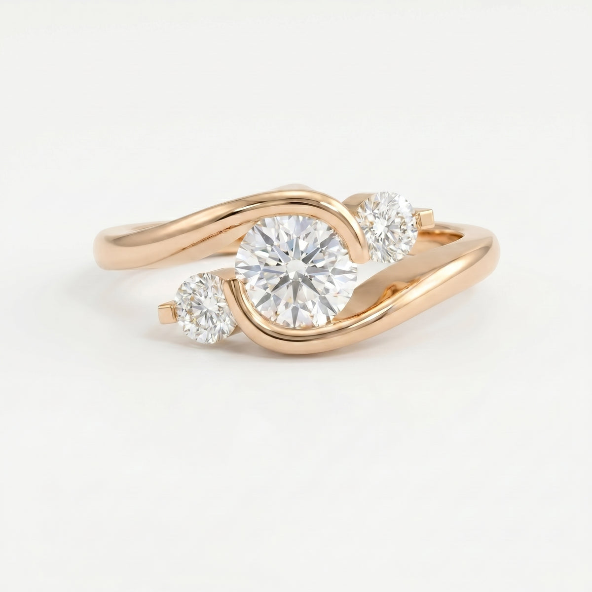 Modern Three-Stone Diamond Bypass Unique Swirl Design