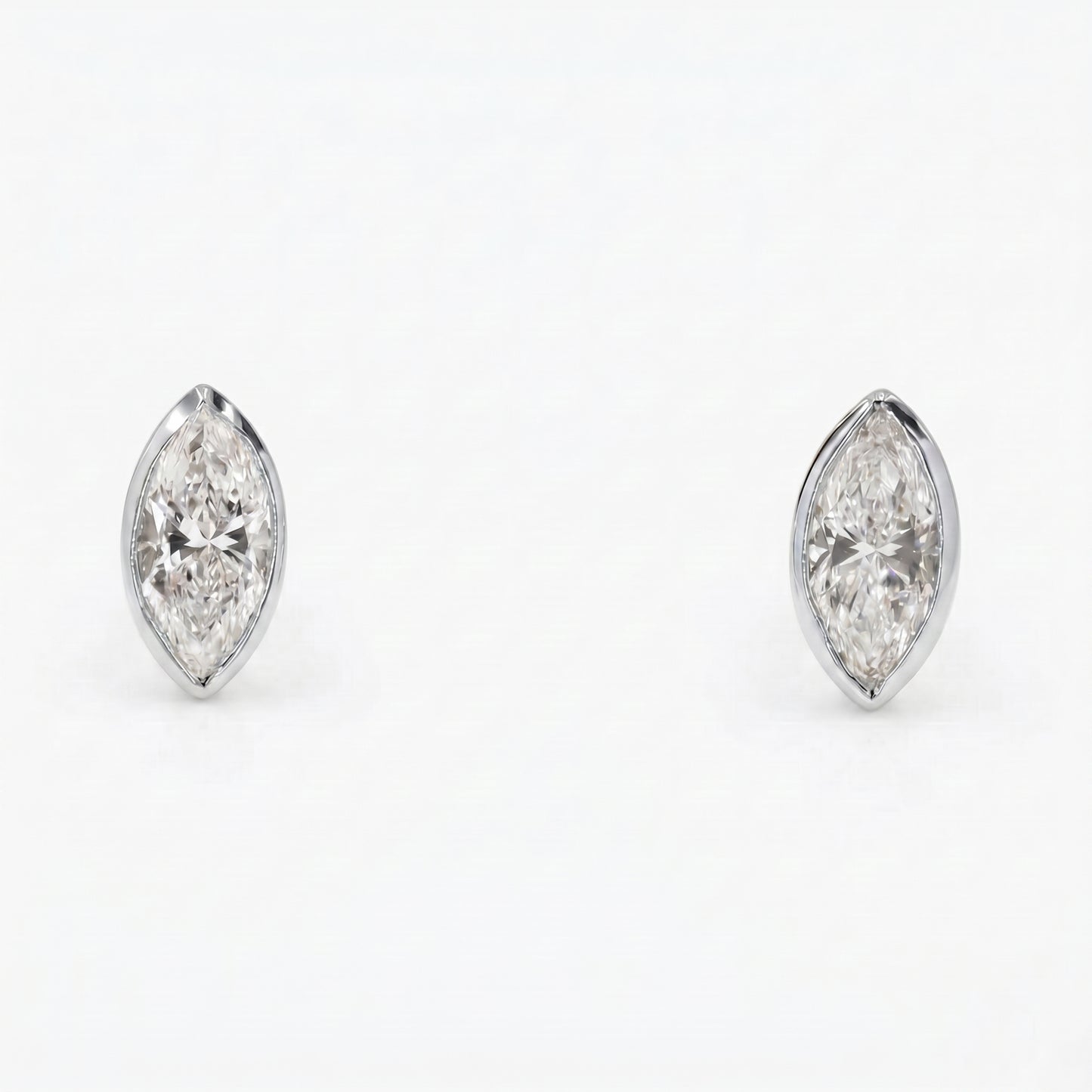 Dainty Minimalist Bezel Setting Marquise Cut Diamond Stud Earrings