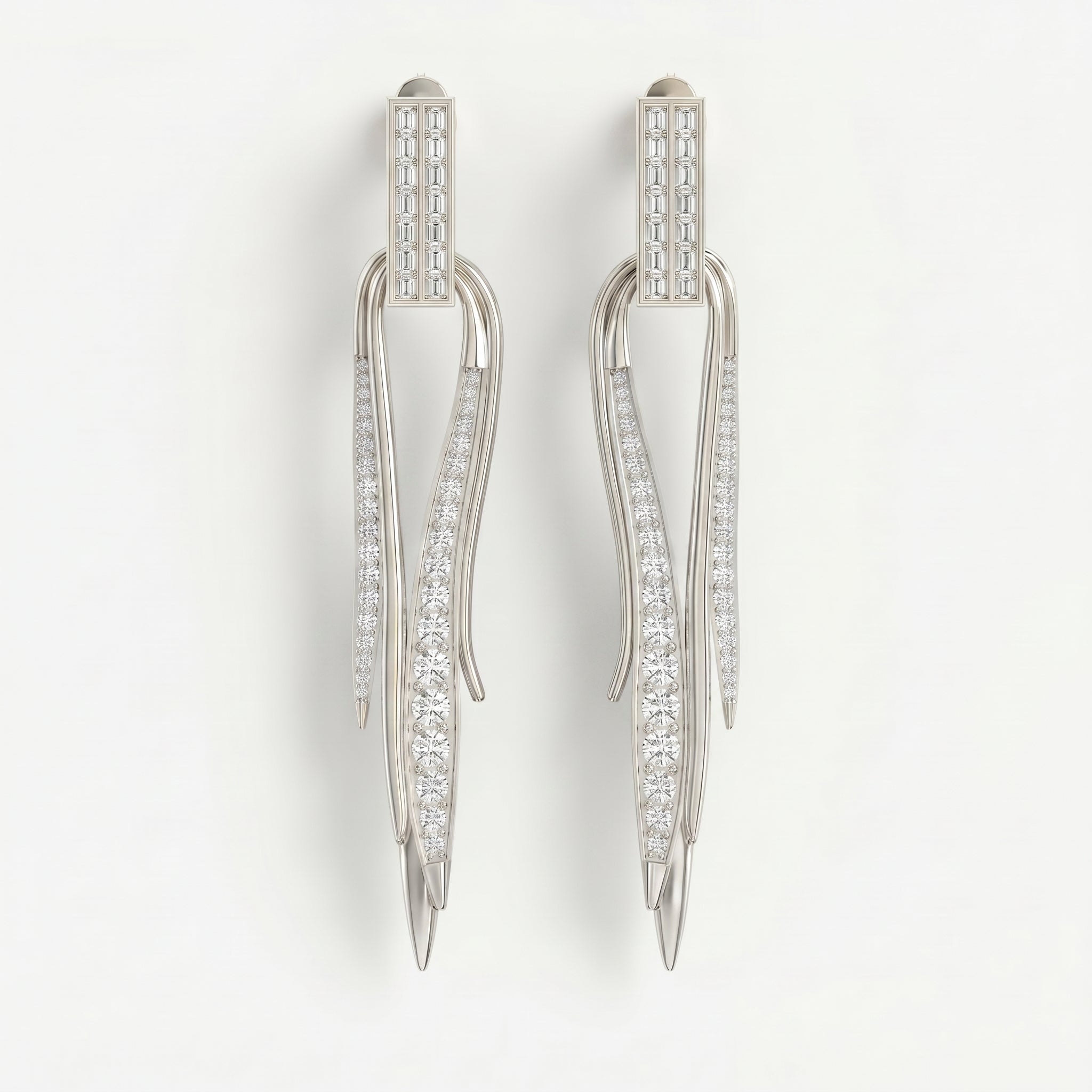Baguette & Round Diamond Long Statement Fashion Earrings