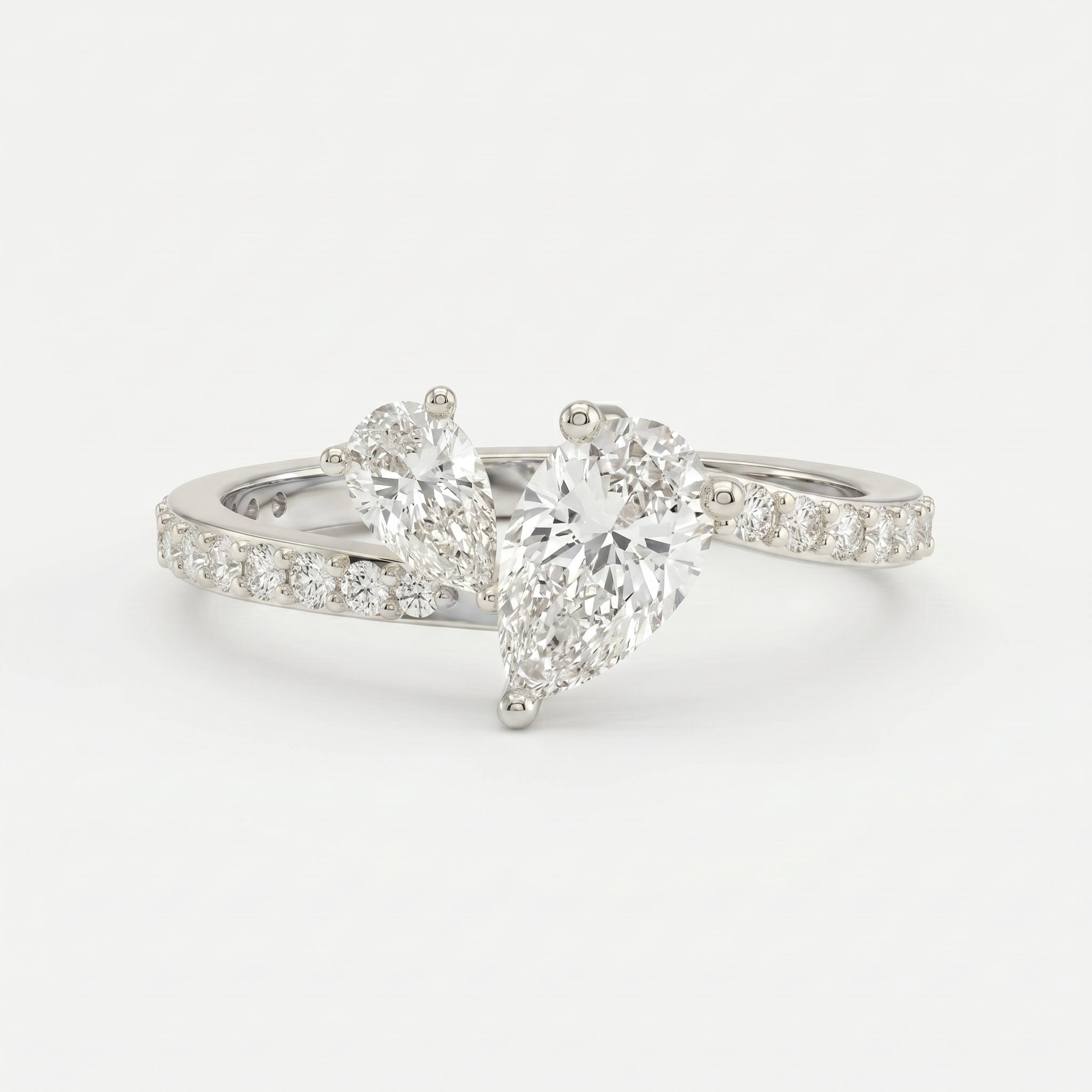 Two-Stone Pear Shaped Diamond Bypass Side Stone Engagement Ring