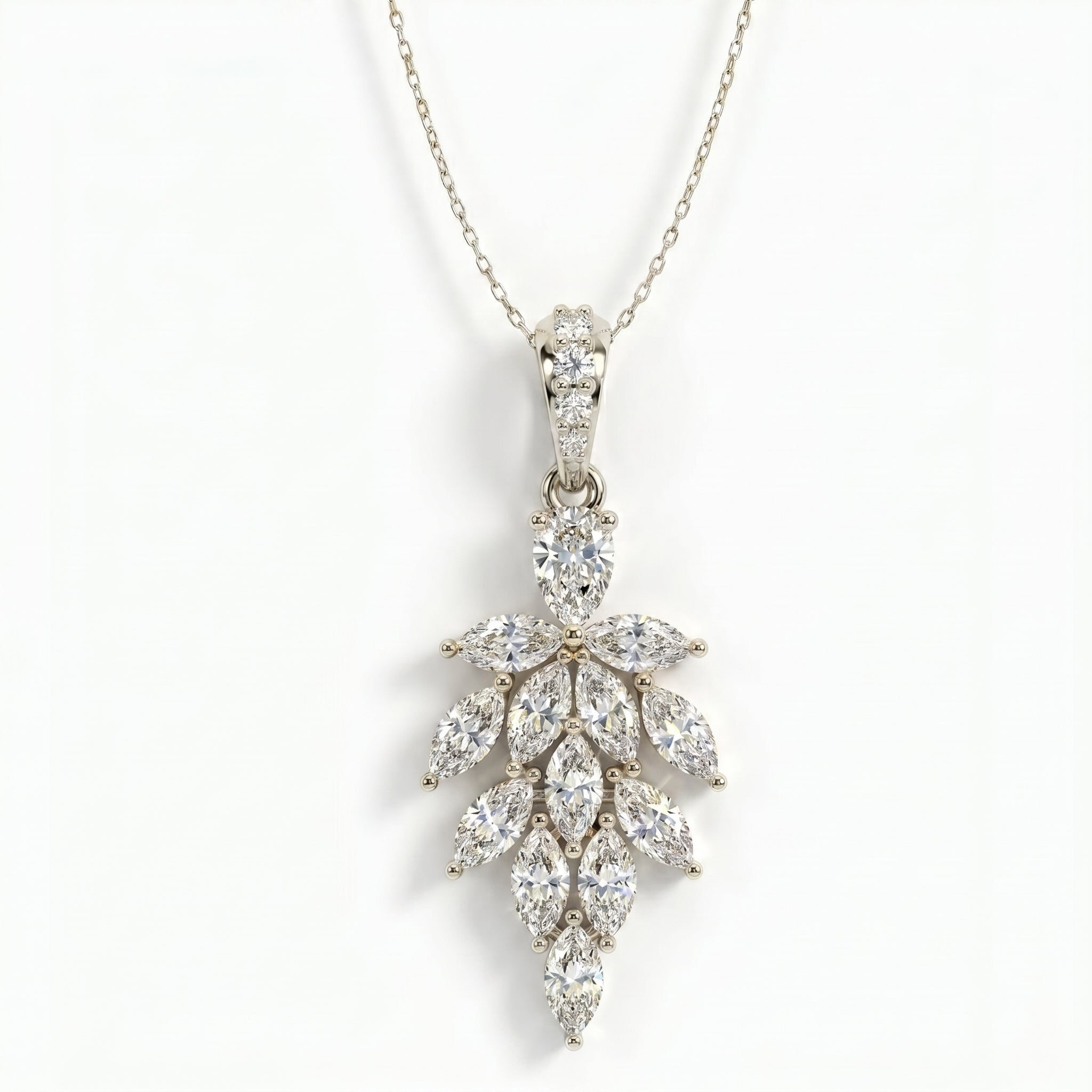 Marquise & Pear Cut Diamond Floral Pendant Necklace