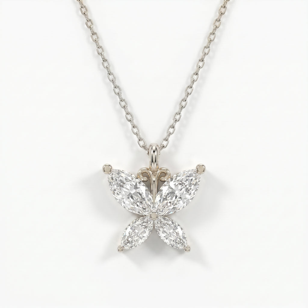 Butterfly Design Marquise Diamond Pendant Necklace