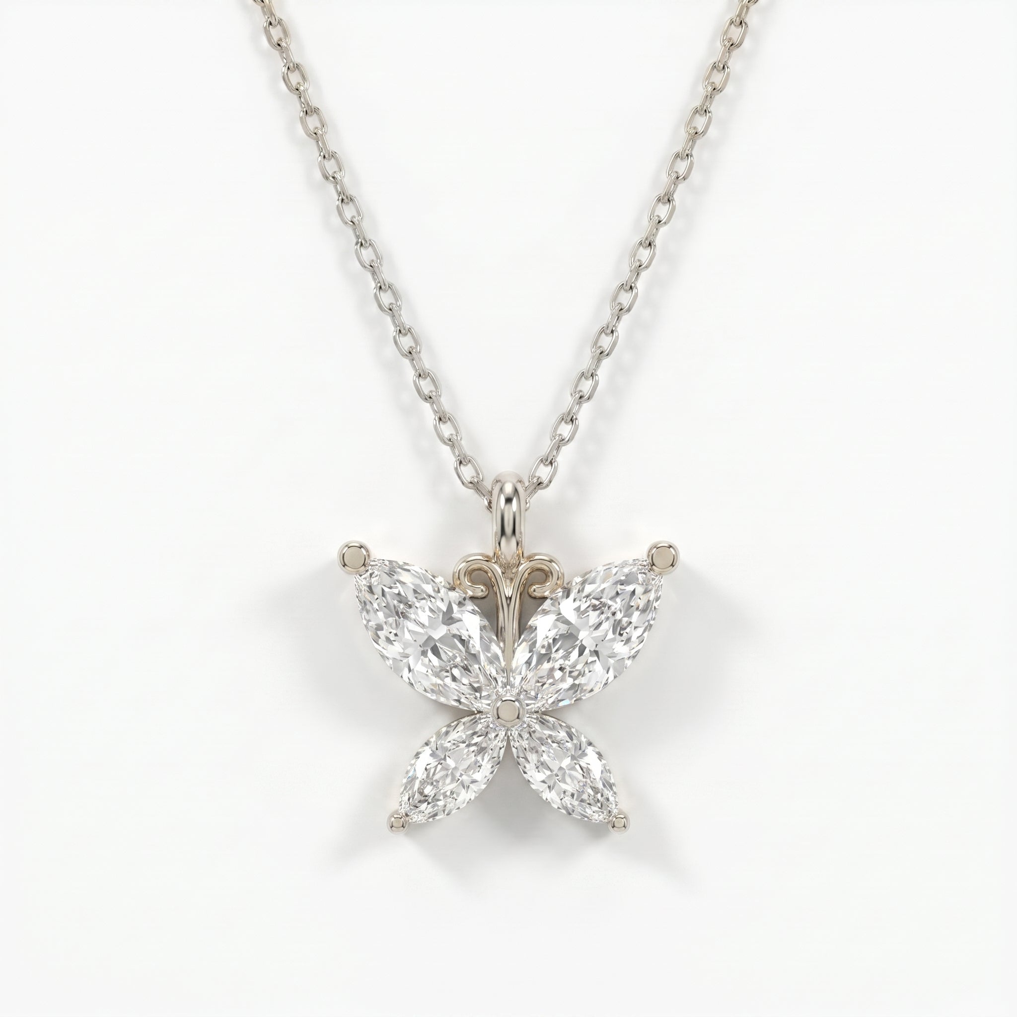 Butterfly Design Marquise Diamond Pendant Necklace