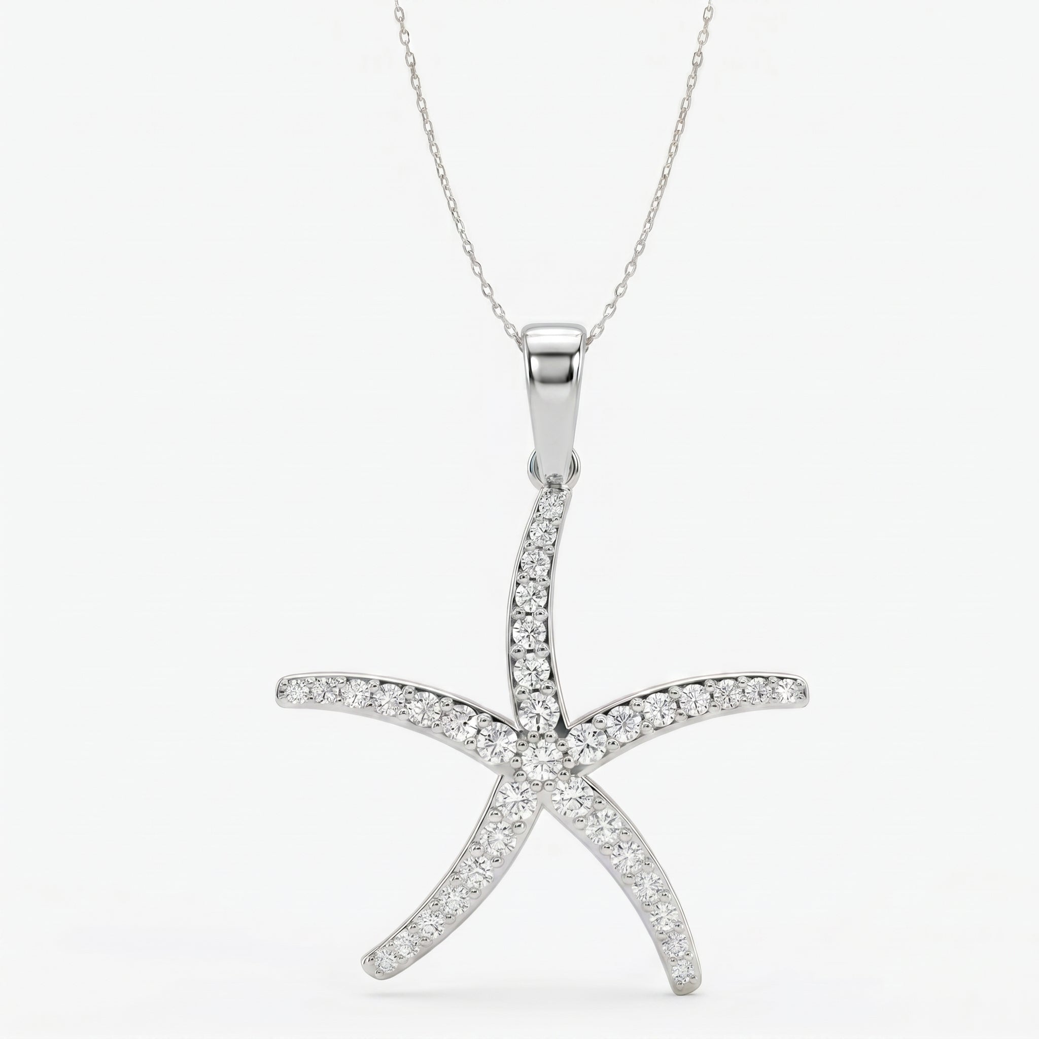 Round Diamond Starfish Embrace Pendant Necklace