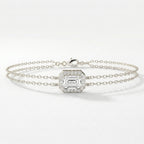 Diamond Bracelet Chain with Emerald Cut Halo Center – Double Chain Elegant Design