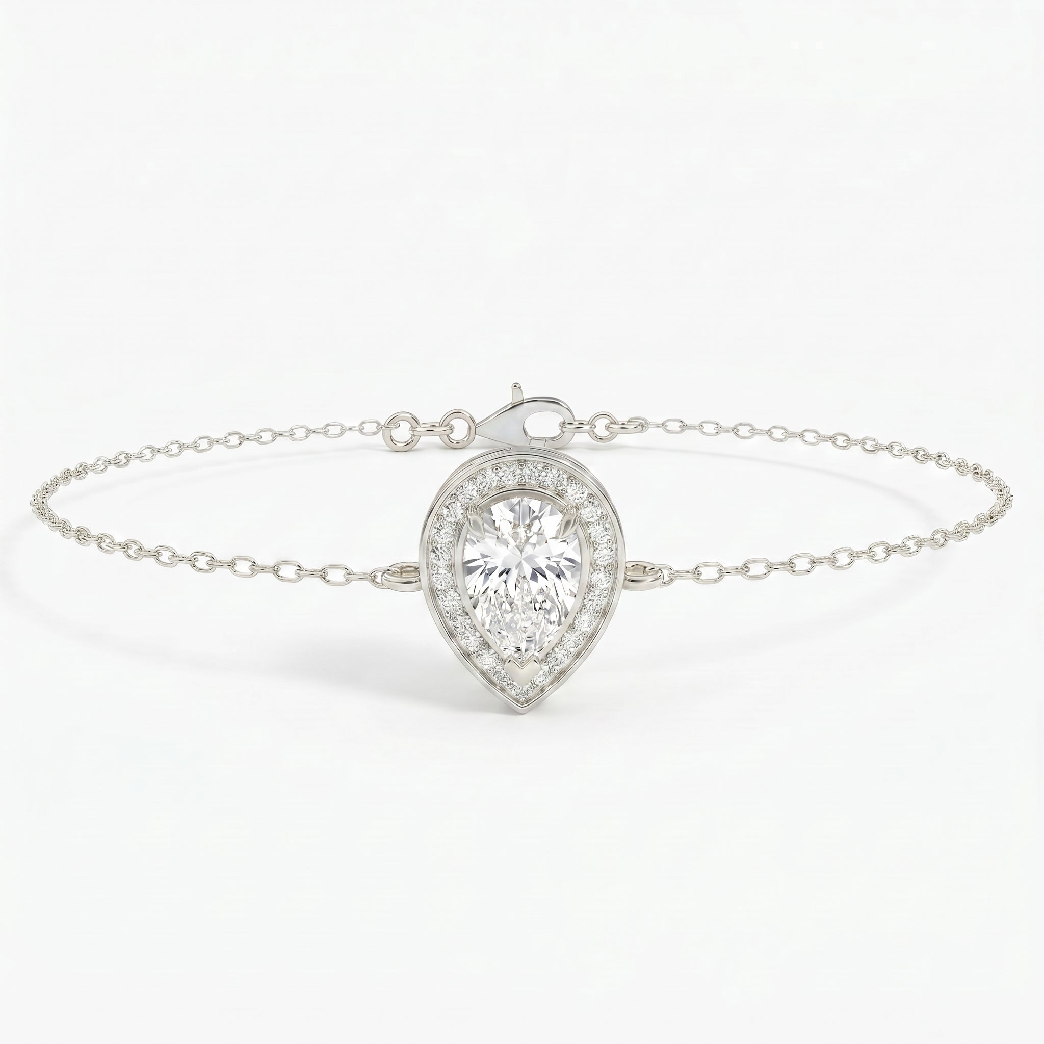 Pear Shape Diamond Halo Chain Bracelet