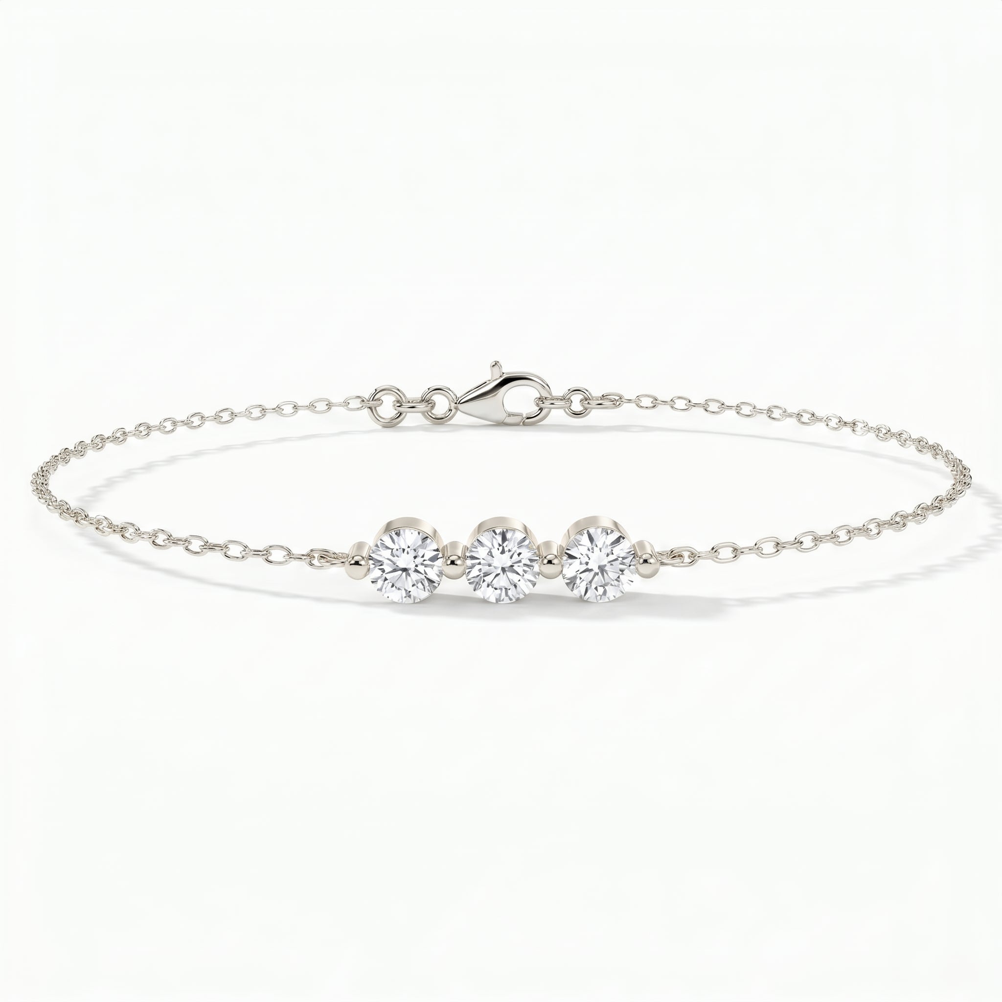 Round Diamond Timeless Trinity Bezel Set Chain Bracelet