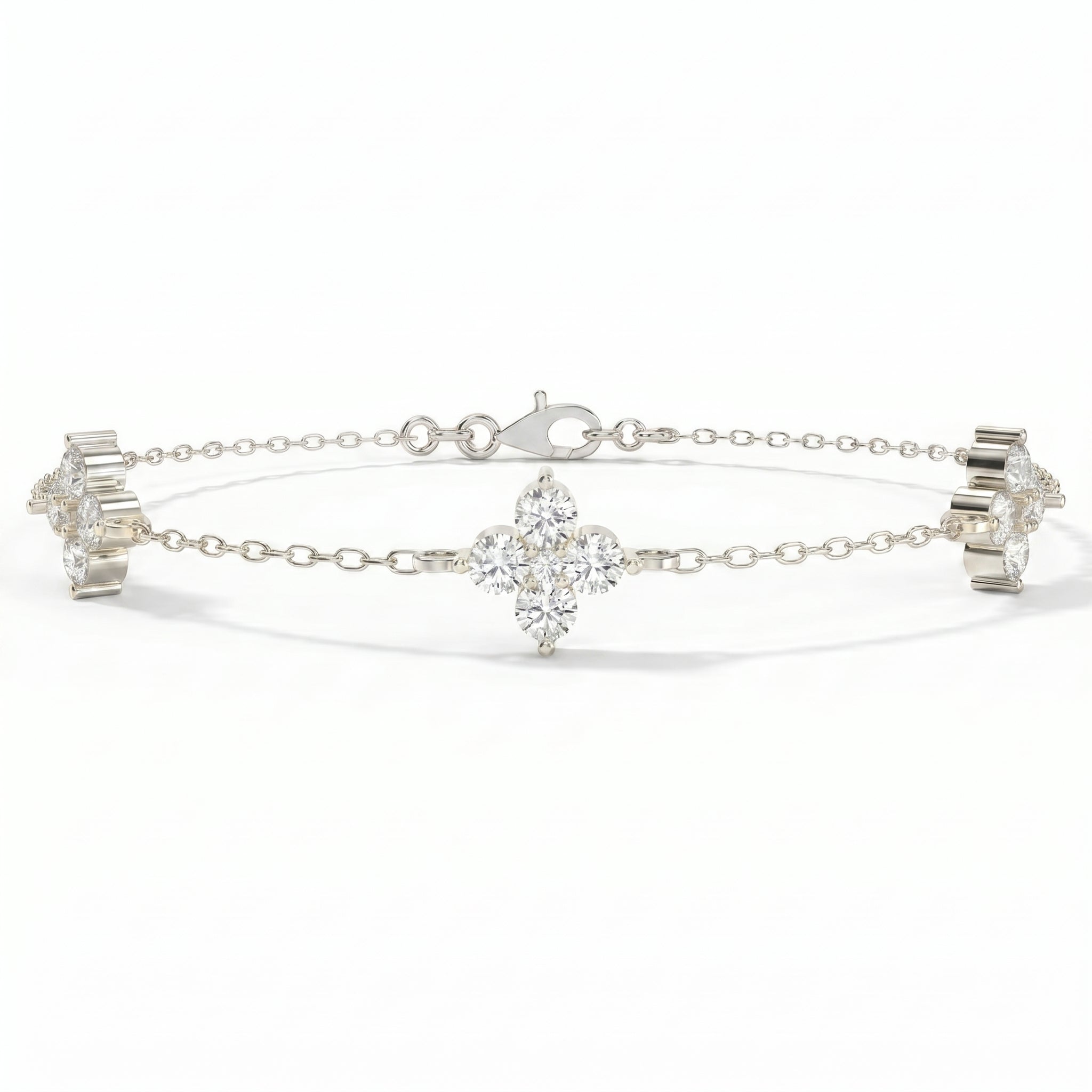 Round Diamond Verdant Bloom Clover Chain Bracelet