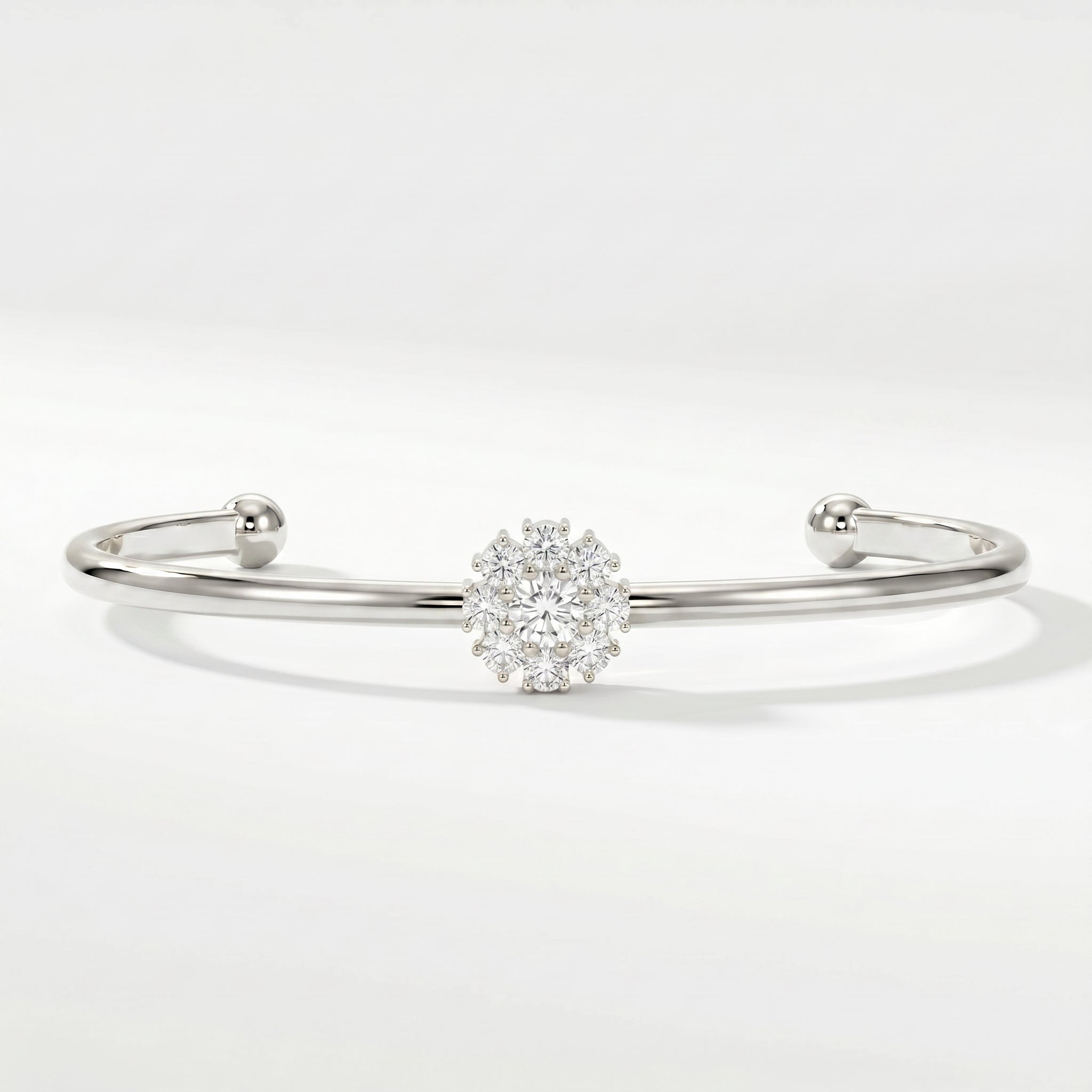 Floral Diamond Cluster Open Cuff Bracelet