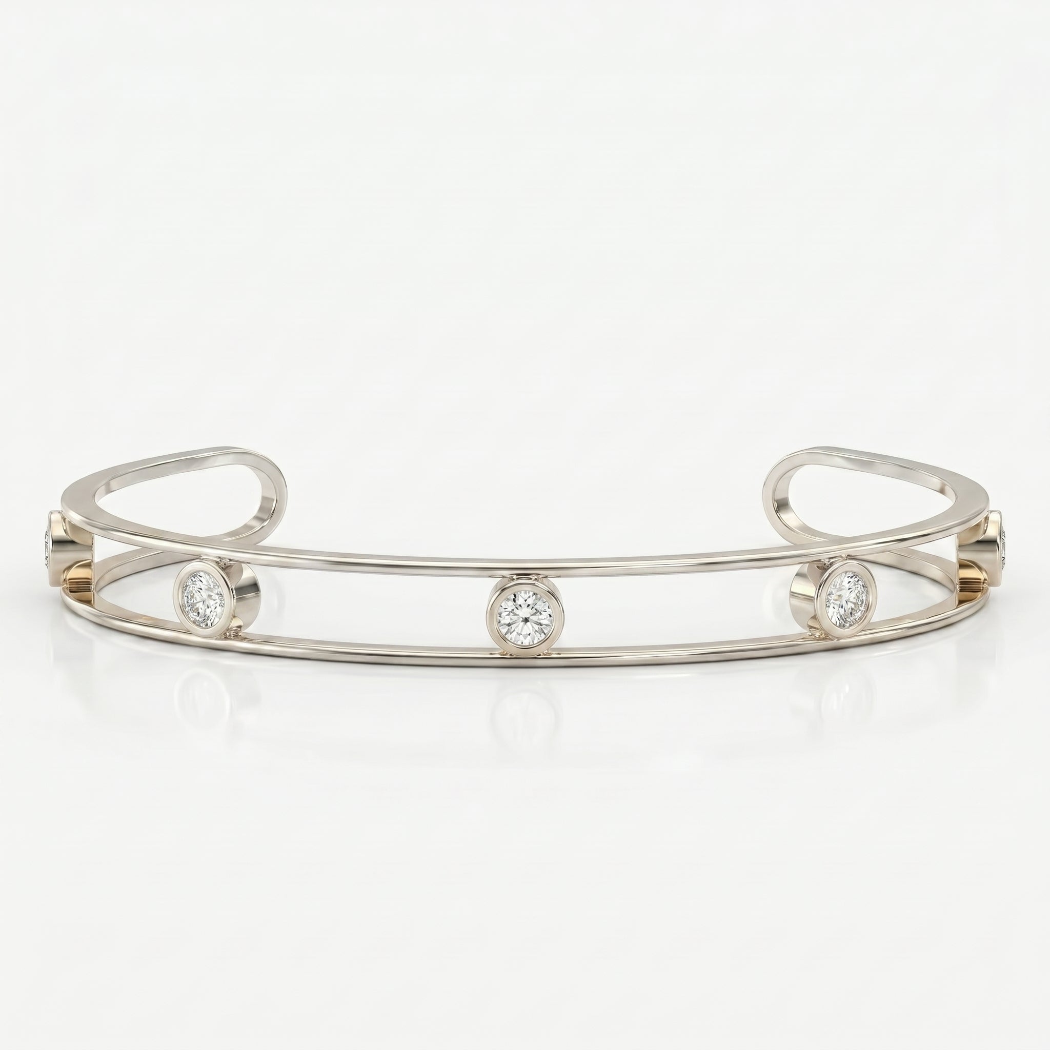 Minimalist Cuff Bracelet with Bezel Set Round Diamonds
