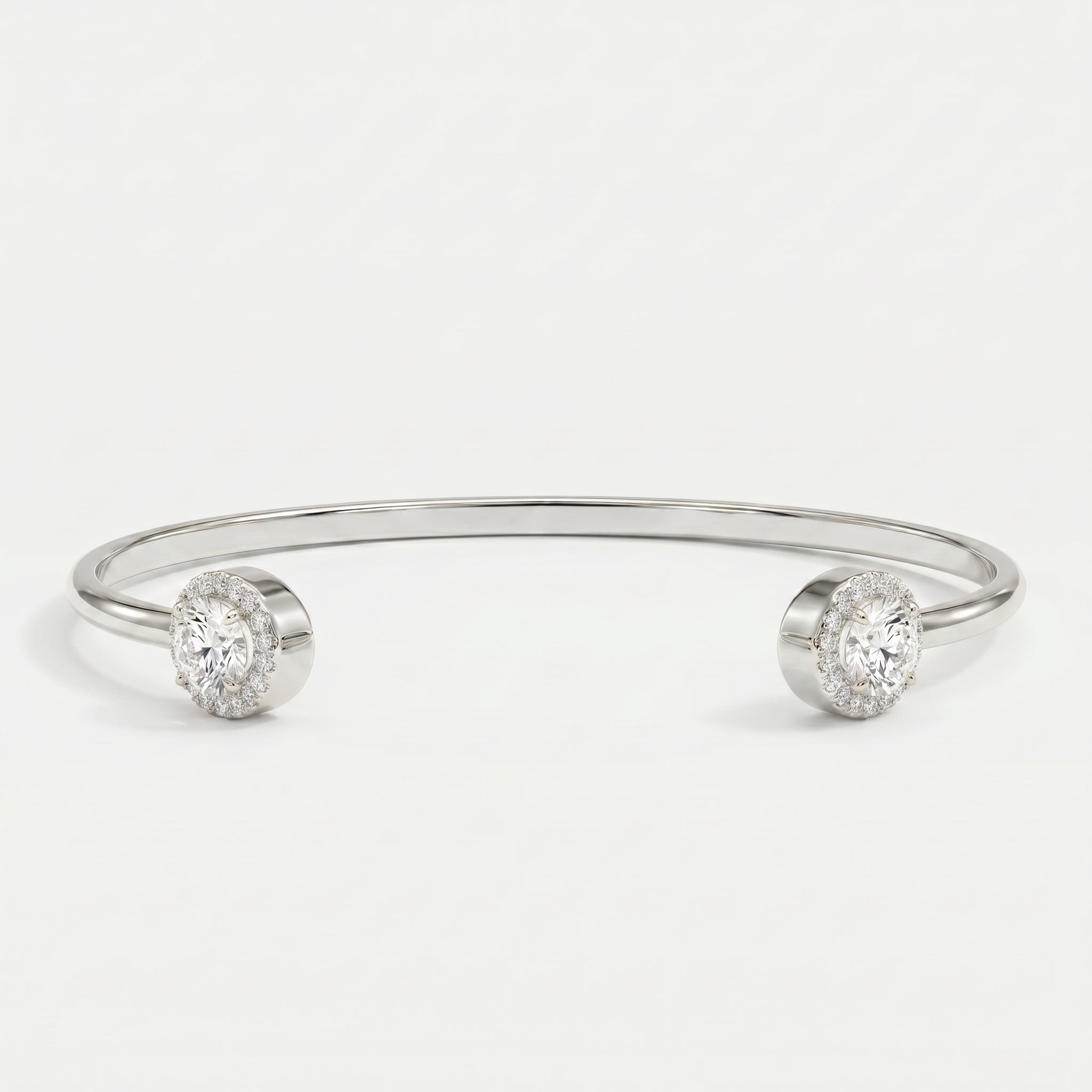 Elegant Open Cuff Bracelet with Round Halo Diamonds