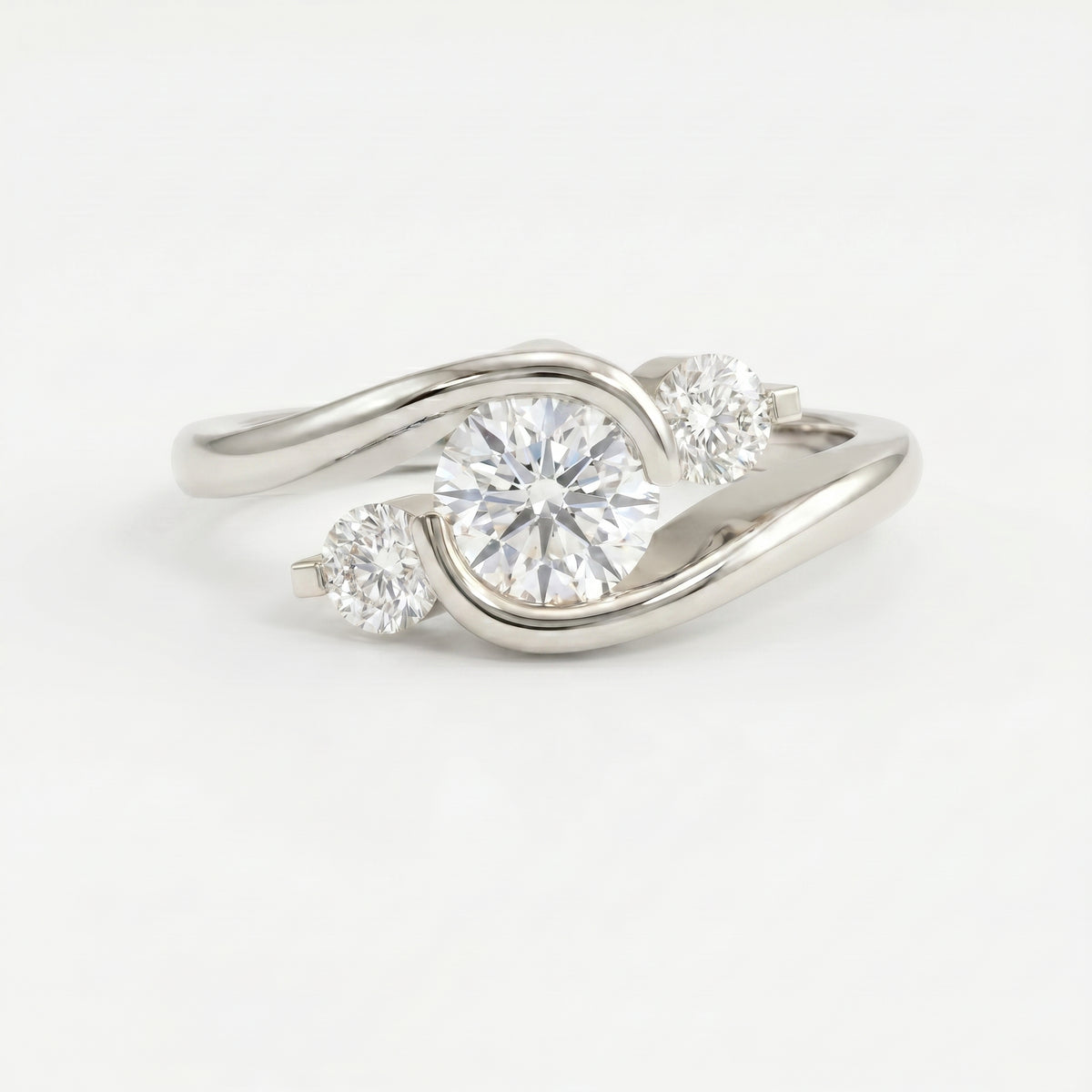 Modern Three-Stone Diamond Bypass Unique Swirl Design